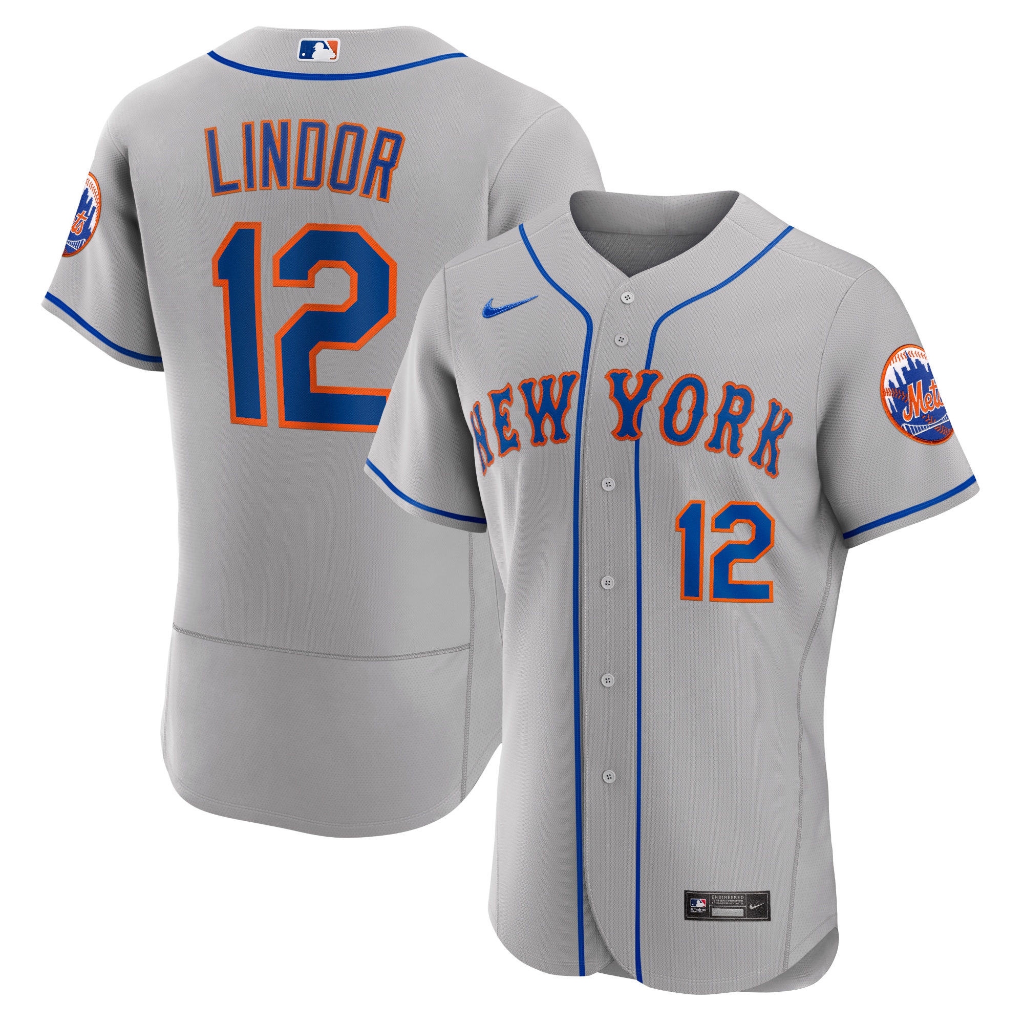 Men's New York Mets Francisco Lindor Gray Road Player Baseball Jersey 