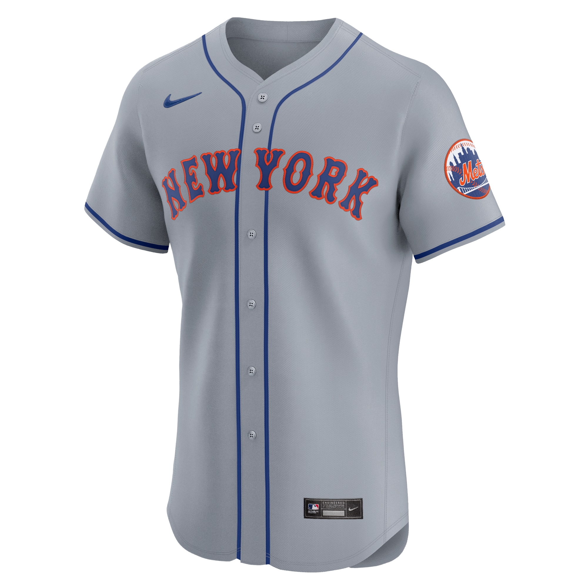 Alternative view of Men's New York Mets Gray Road Vapor Premier Elite Patch Baseball Jersey 
