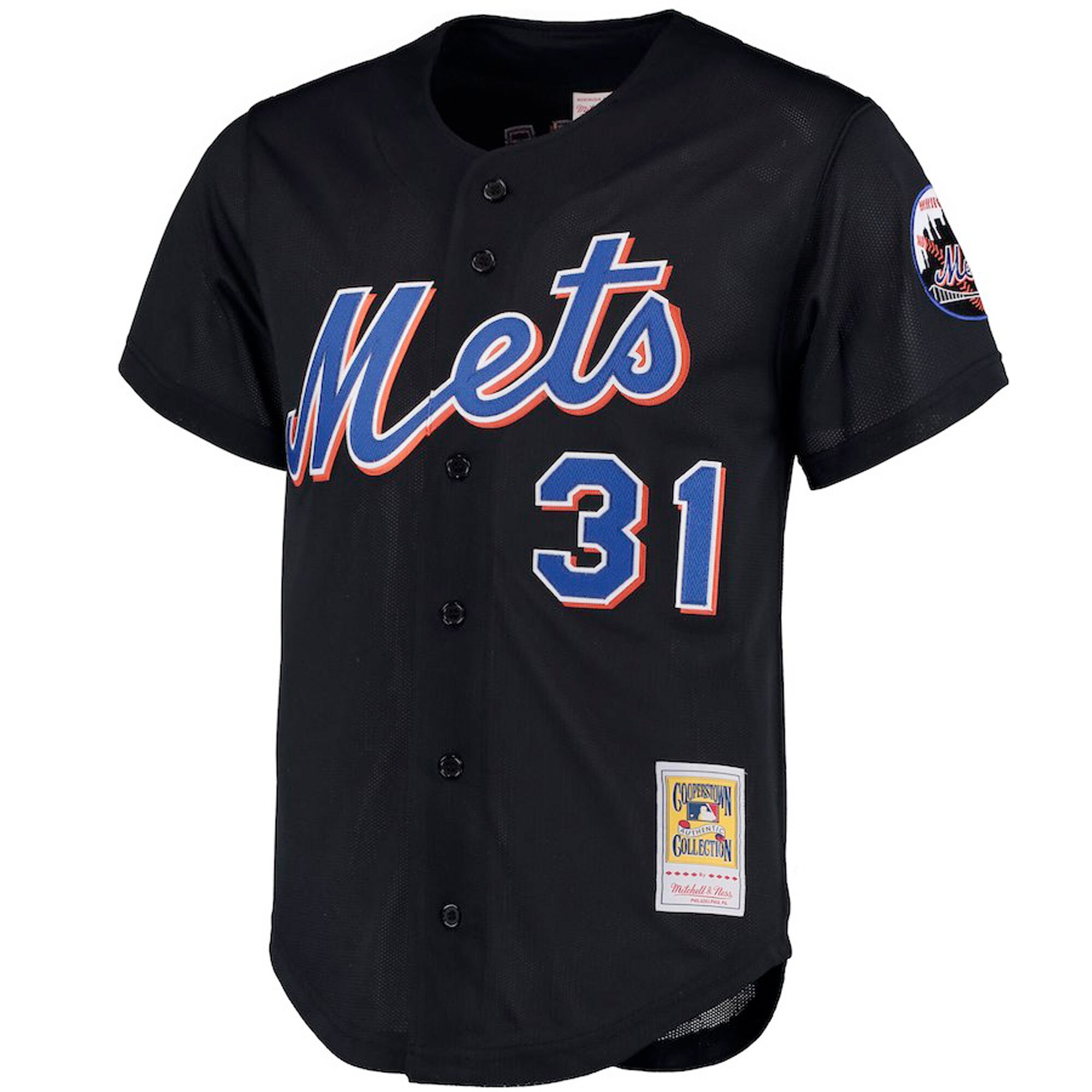Alternative view of Men's New York Mets Mike Piazza Mitchell & Ness Black Big & Tall Cooperstown Collection Mesh Button-Up Baseball Jersey 