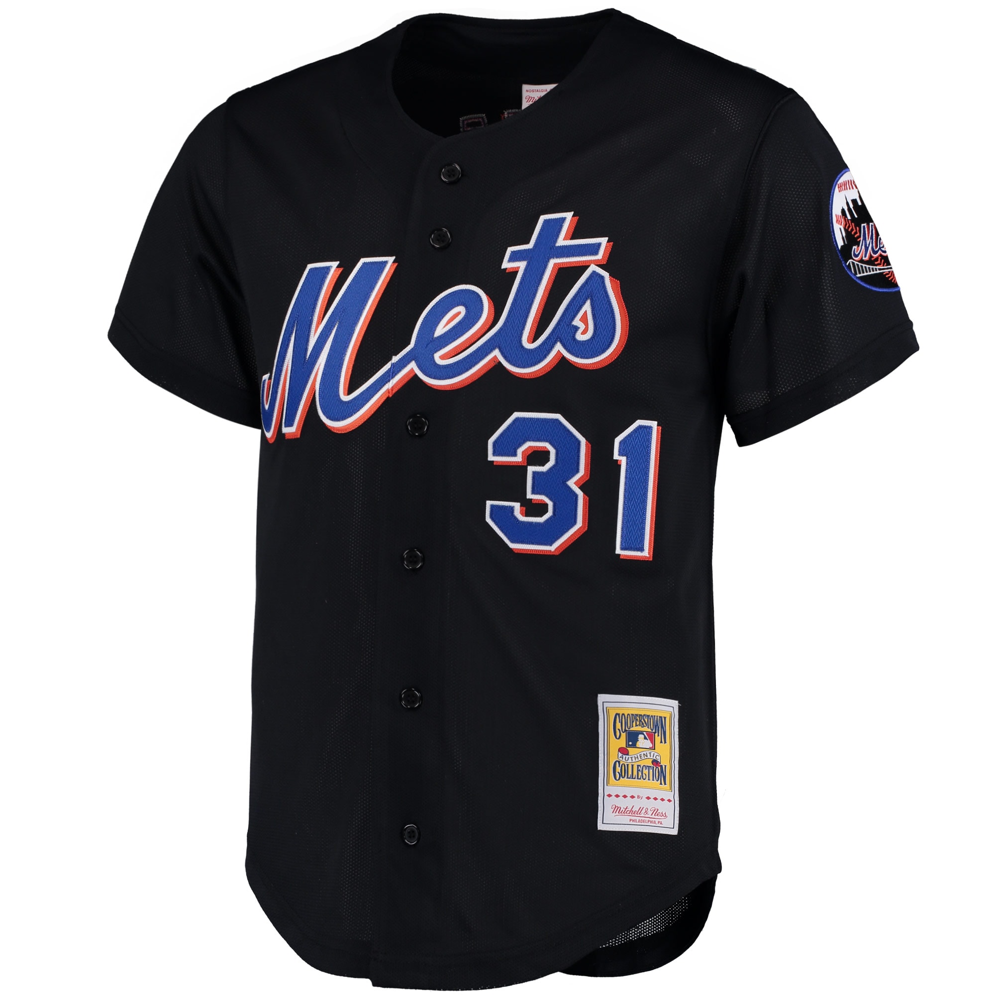 Alternative view of Men's New York Mets Mike Piazza Mitchell & Ness Black Cooperstown Collection Mesh Batting Practice Button-Up Baseball Jersey 