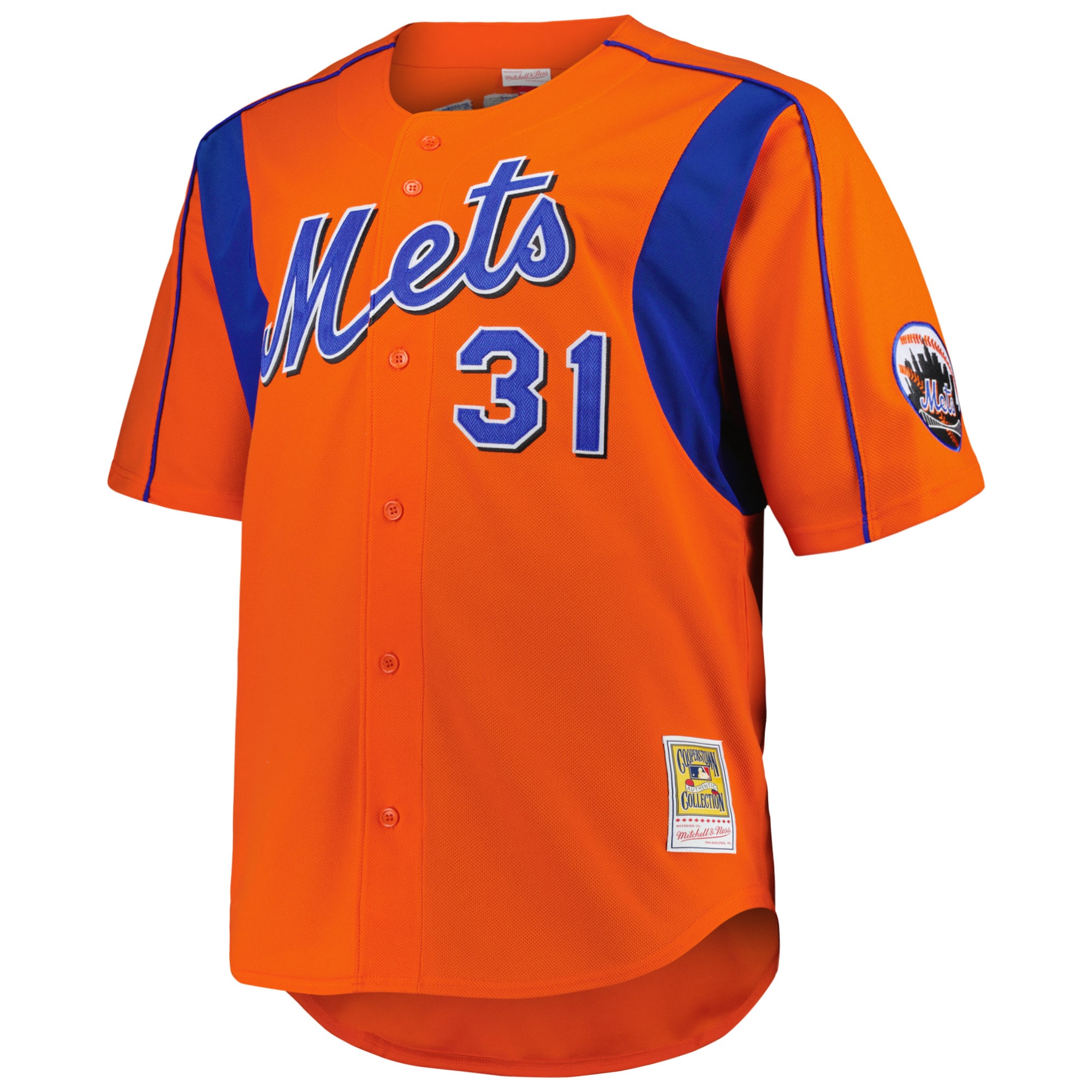 Alternative view of Men's New York Mets Mike Piazza Mitchell & Ness Orange Big & Tall Cooperstown Collection Mesh Batting Practice Baseball Jersey 