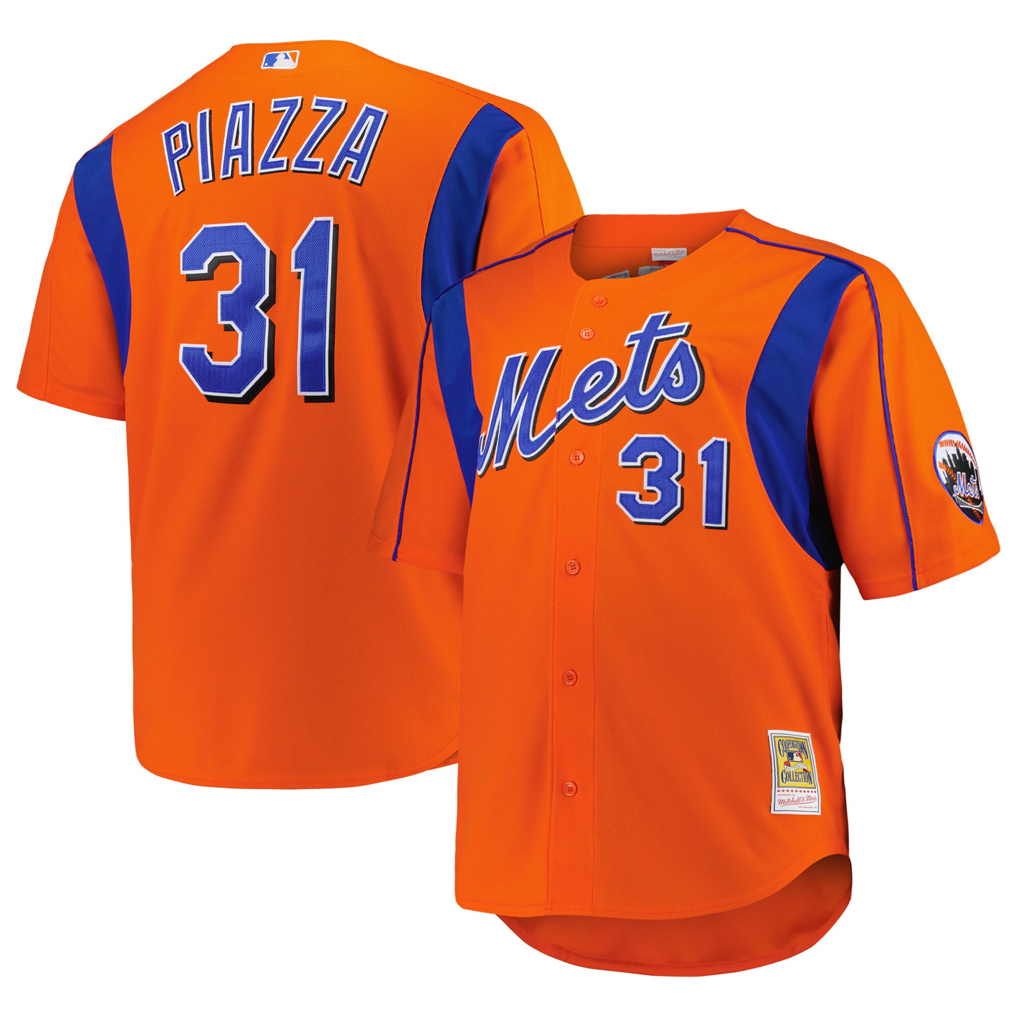 Men's New York Mets Mike Piazza Mitchell & Ness Orange Big & Tall Cooperstown Collection Mesh Batting Practice Baseball Jersey 