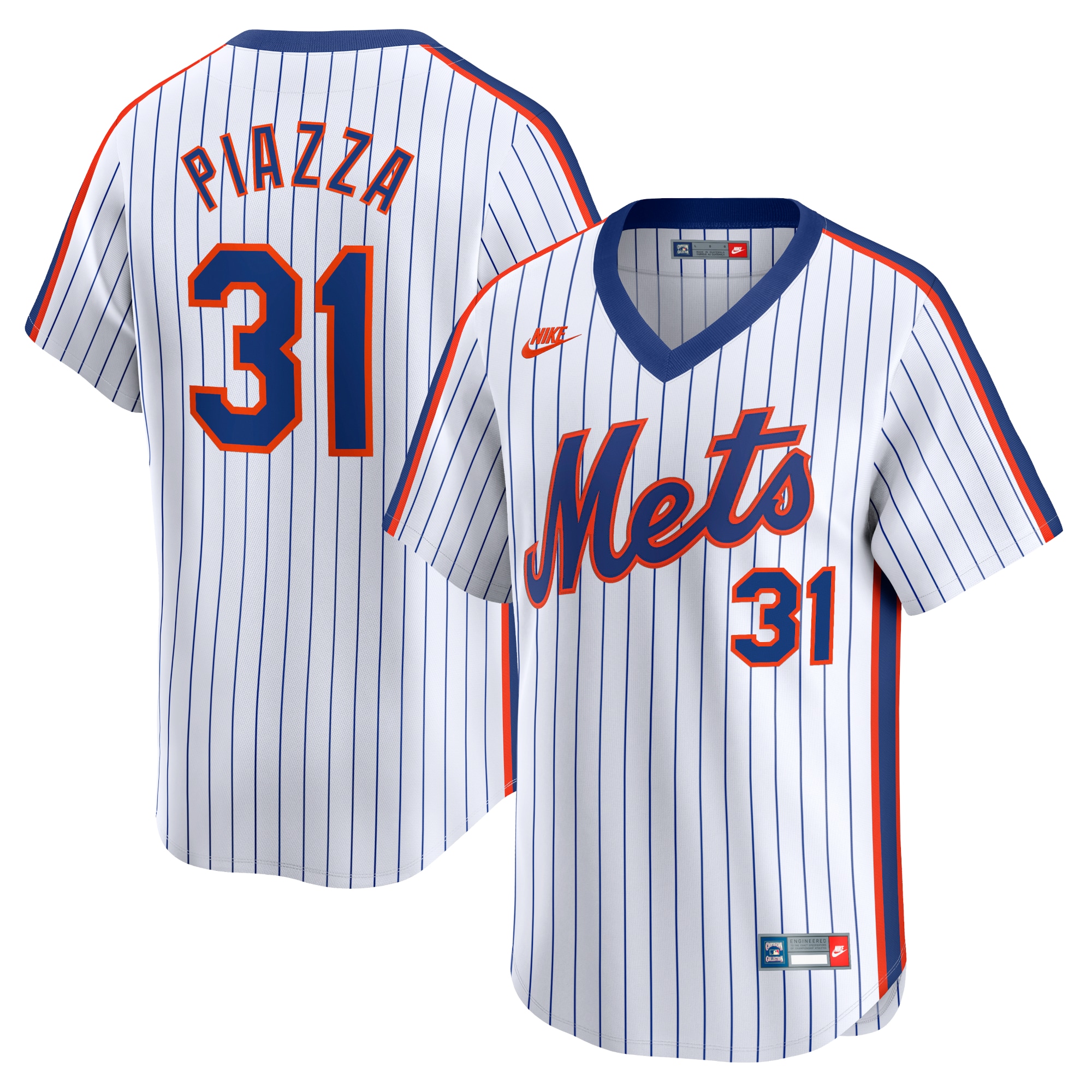 Men's New York Mets Mike Piazza White Throwback Cooperstown Limited Baseball Jersey 