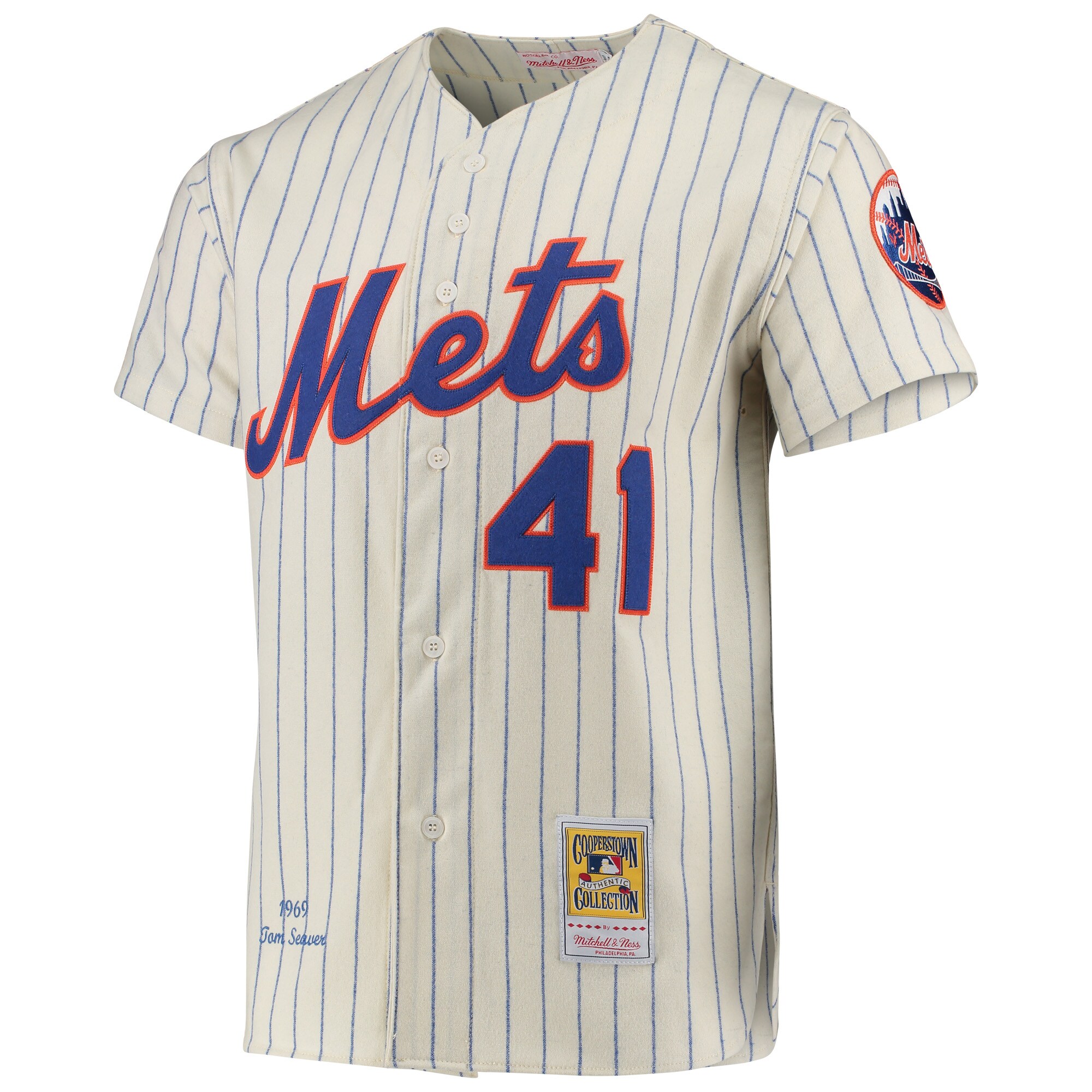 Alternative view of Men's New York Mets Tom Seaver Mitchell & Ness Cream 1969 Cooperstown Collection Baseball Jersey 