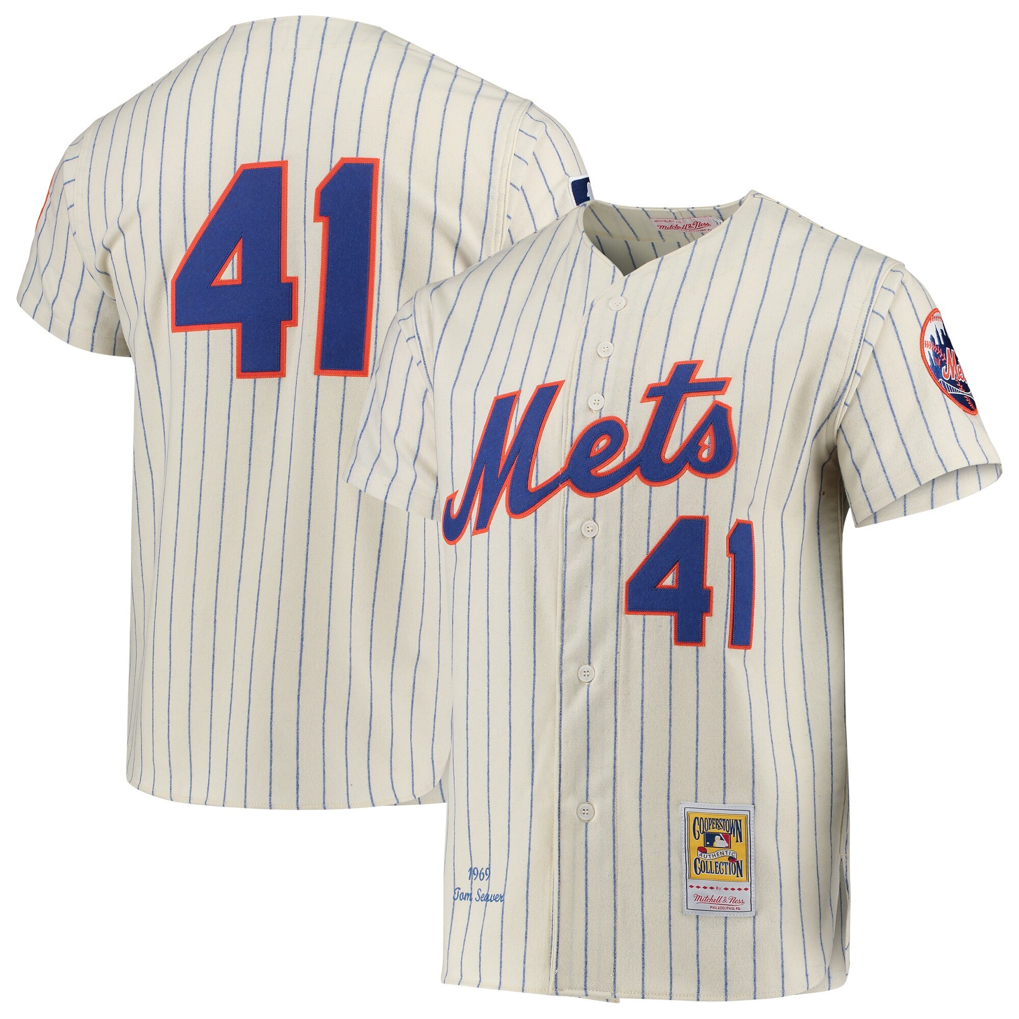 Men's New York Mets Tom Seaver Mitchell & Ness Cream 1969 Cooperstown Collection Baseball Jersey 
