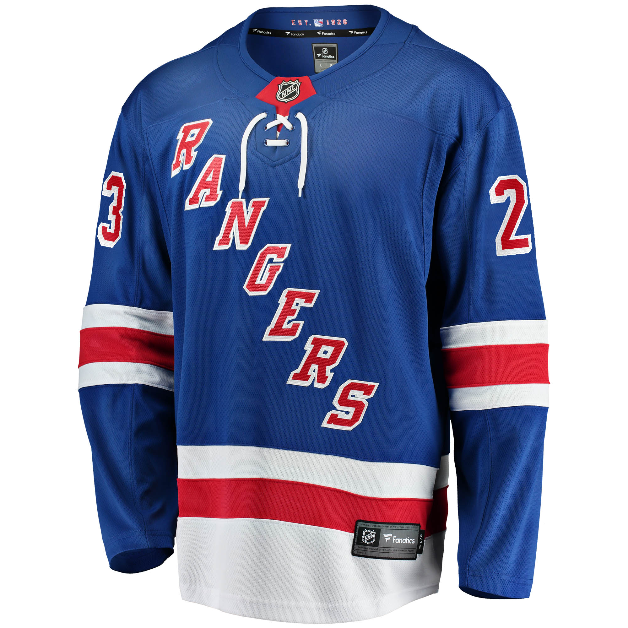 Alternative view of Men's New York Rangers Adam Fox Blue Home Breakaway Hockey Jersey - JS196 