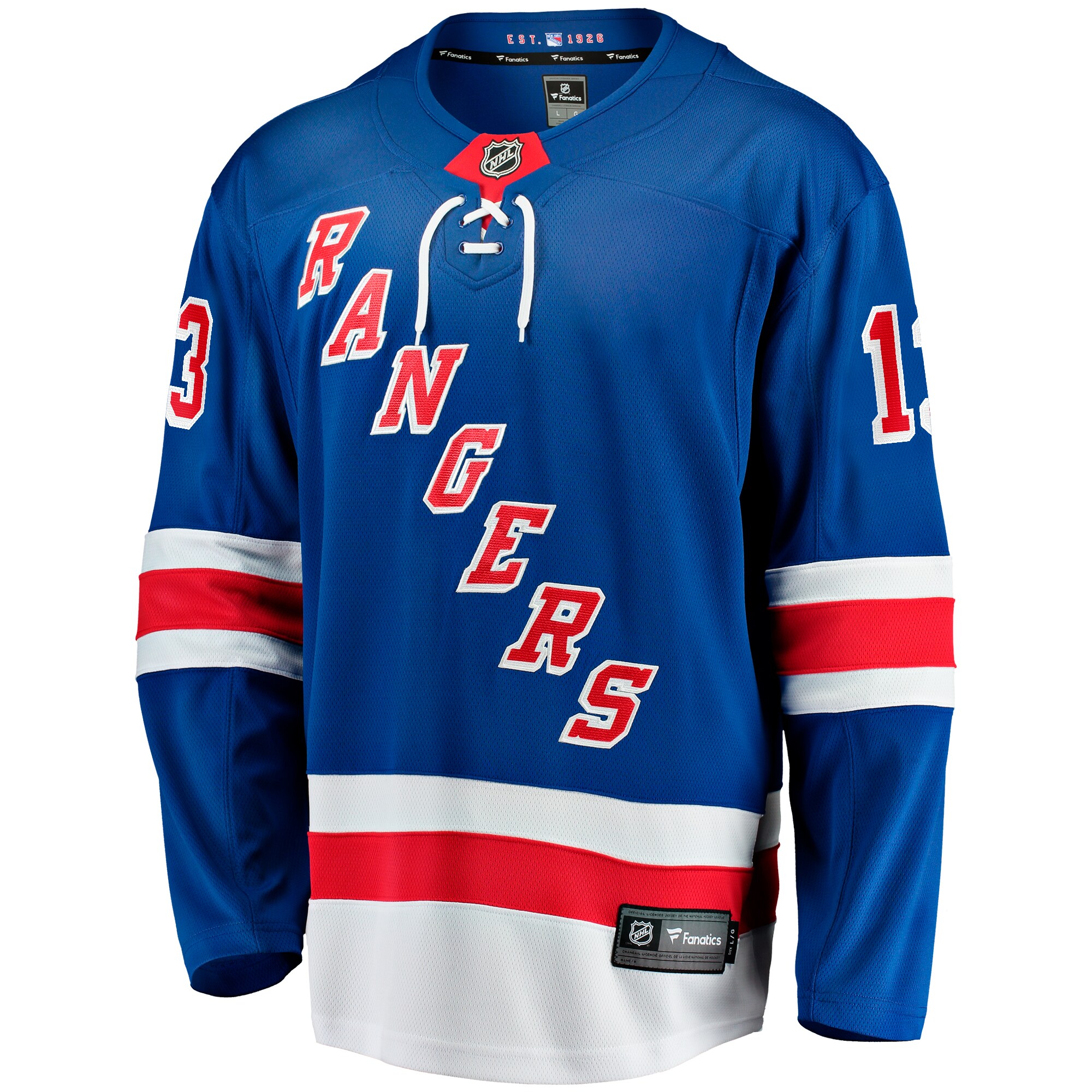 Alternative view of Men's New York Rangers Alexis Lafreniere Blue Home Breakaway Hockey Jersey - JS362 