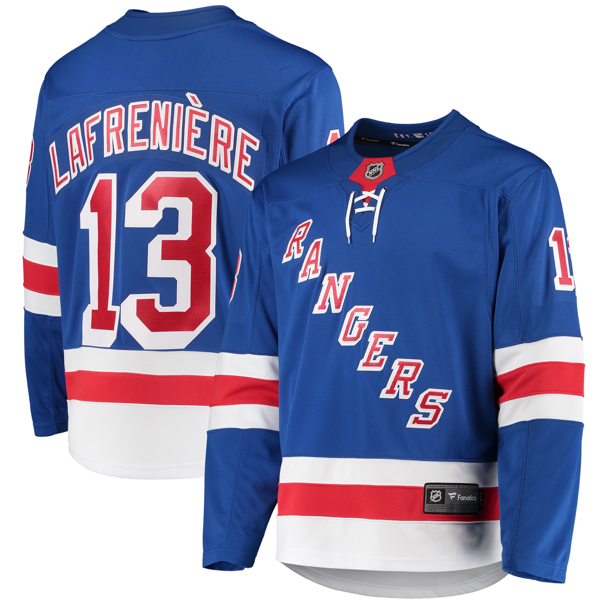 Men's New York Rangers Alexis Lafrenière Blue Premier Breakaway Player Hockey Jersey - JS549 