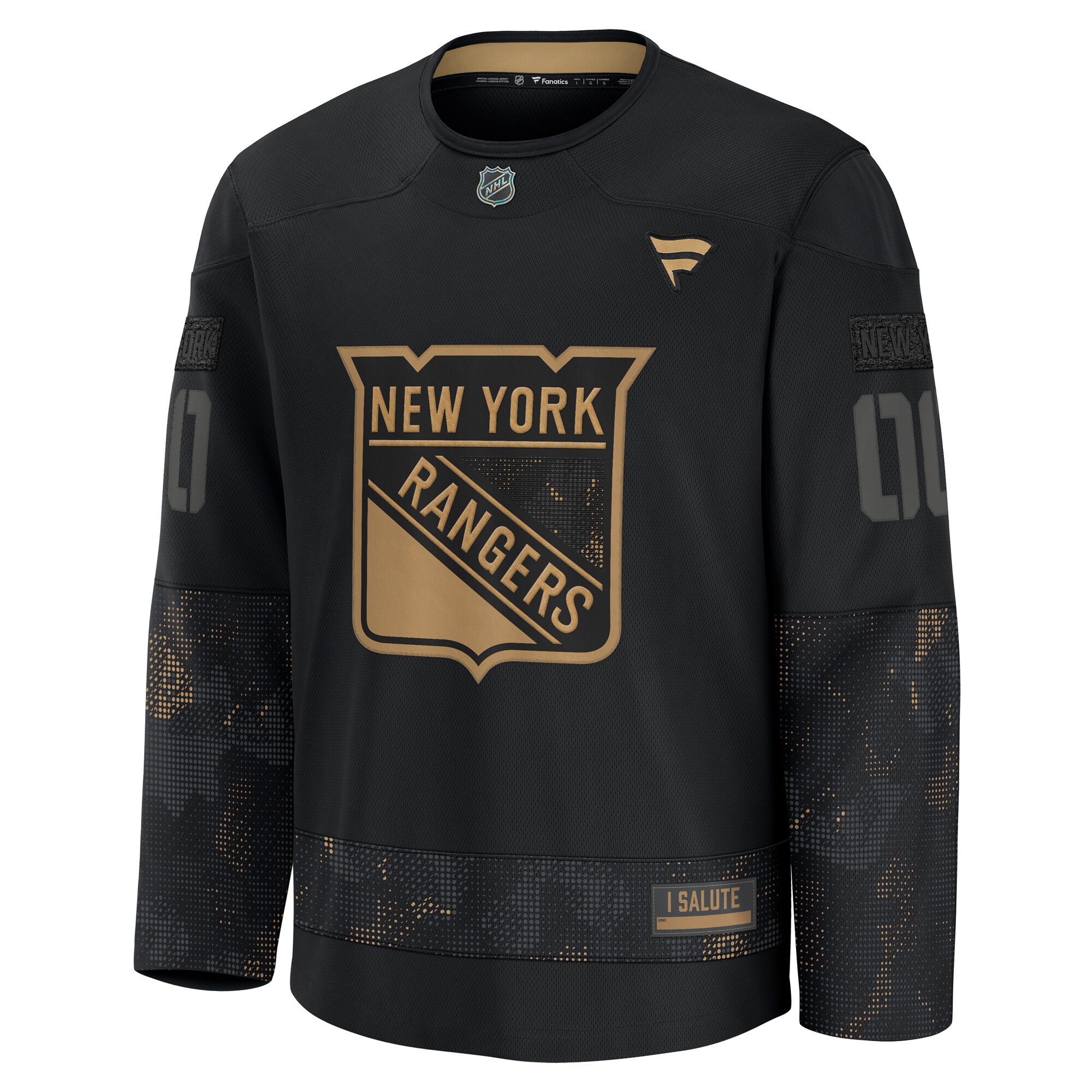 Alternative view of Men's New York Rangers Black 2024 Military Appreciation Custom Practice Hockey Jersey - JS585 