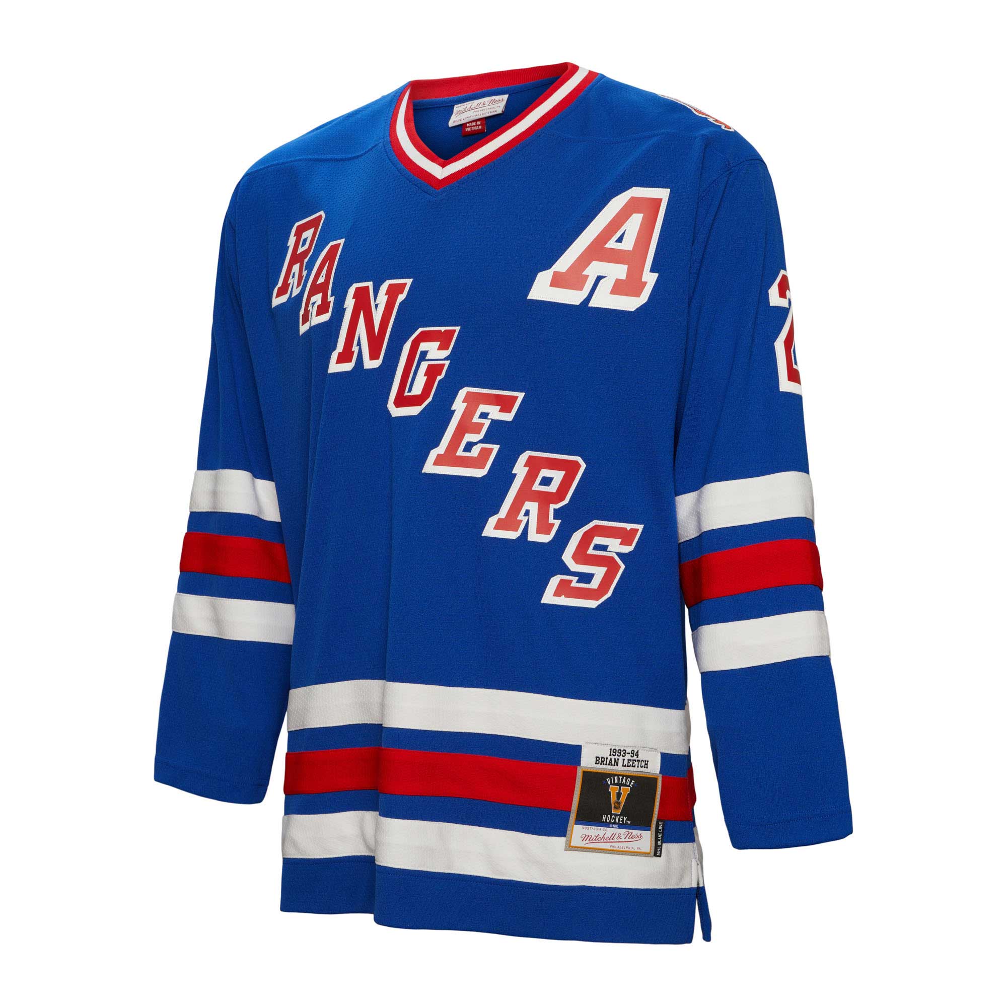 Alternative view of Men's New York Rangers Brian Leetch Mitchell & Ness Blue Alternate Captain Patch 1993/94 Blue Line Player Hockey Jersey - JS157 