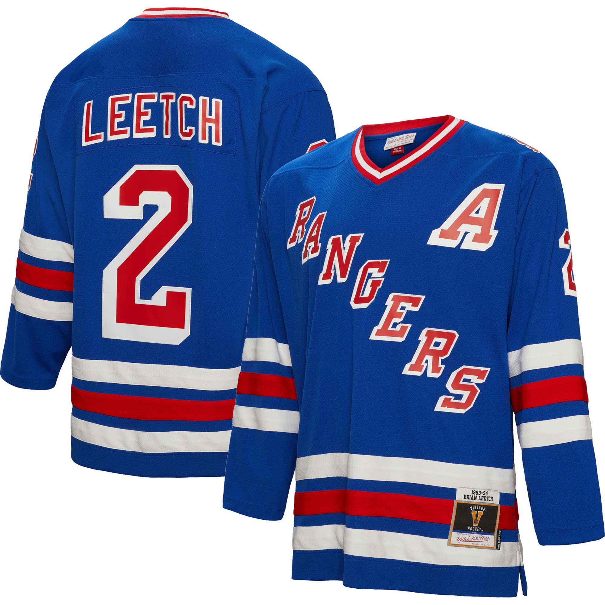Men's New York Rangers Brian Leetch Mitchell & Ness Blue Alternate Captain Patch 1993/94 Blue Line Player Hockey Jersey - JS157 