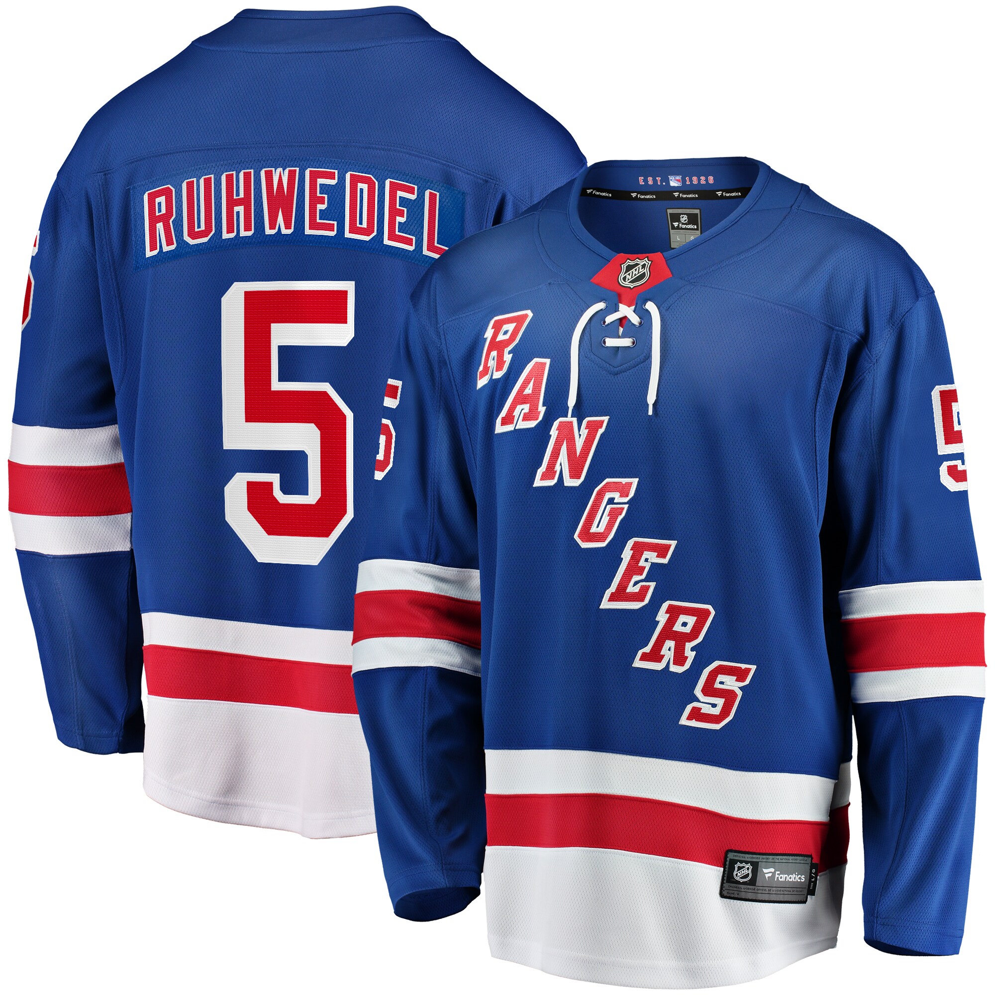 Men's New York Rangers Chad Ruhwedel Blue Home Premier Breakaway Player Hockey Jersey - JS983 