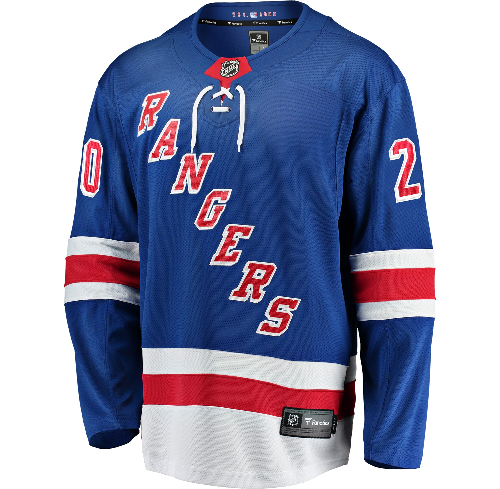 Alternative view of Men's New York Rangers Chris Kreider Blue Home Breakaway Player Hockey Jersey - JS373 