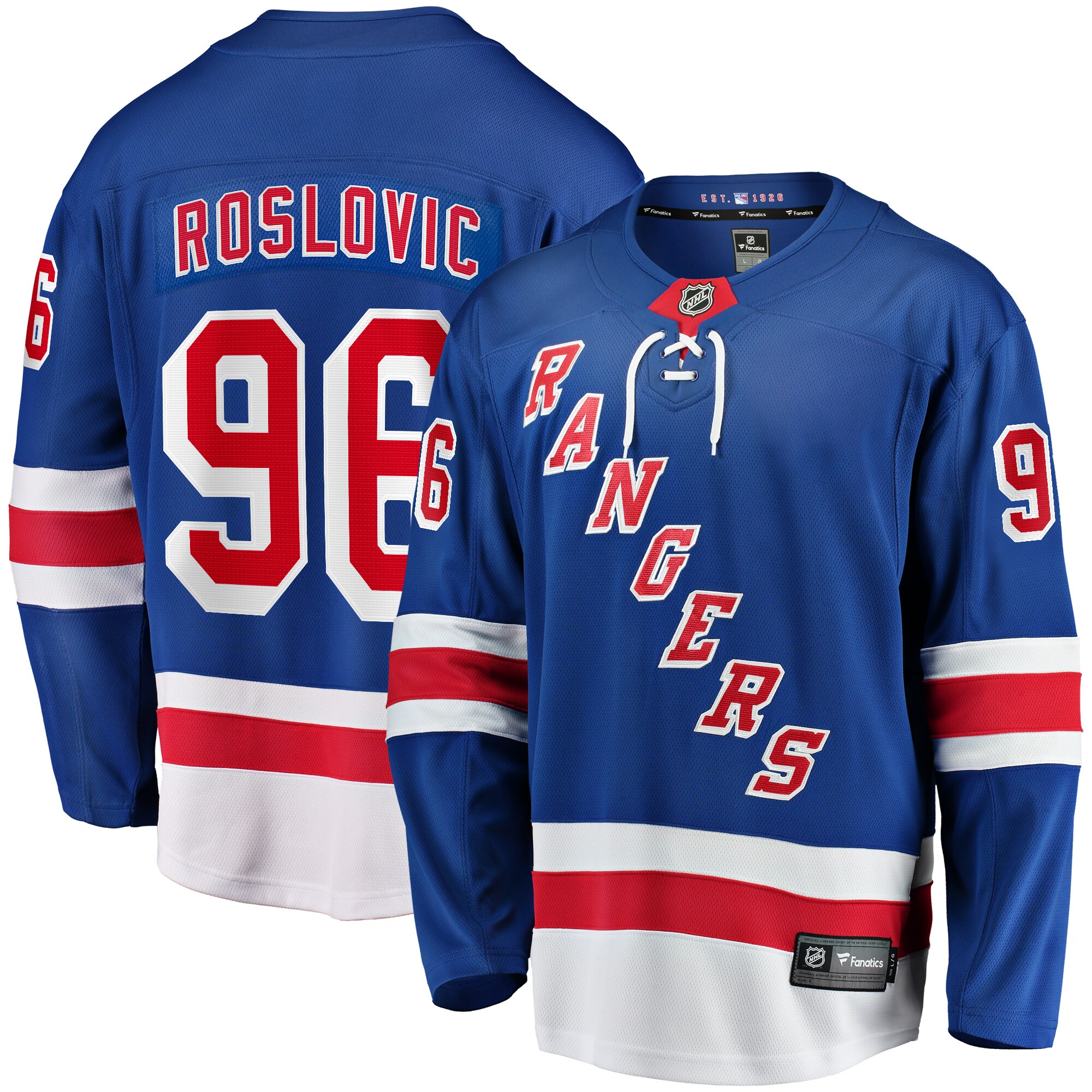 Men's New York Rangers Jack Roslovic Blue Home Premier Breakaway Player Hockey Jersey - JS492 