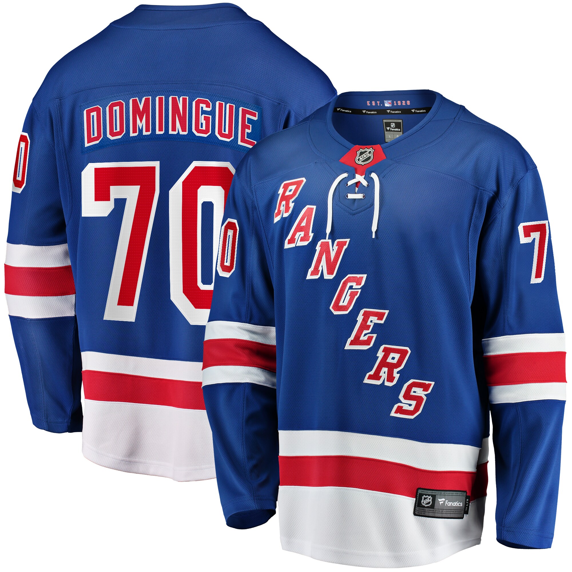 Men's New York Rangers Louis Domingue Blue Home Breakaway Hockey Jersey - JS701 