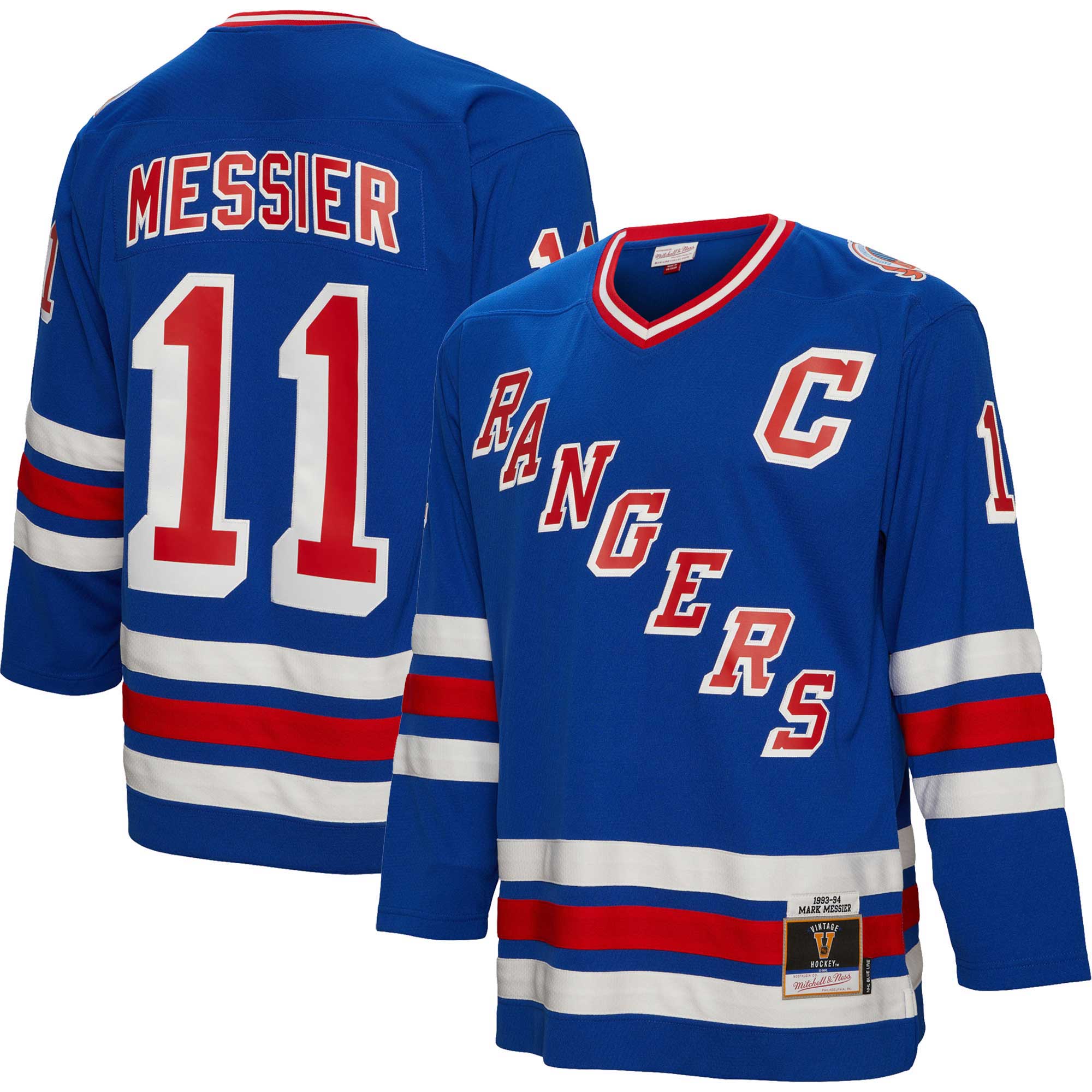 Men's New York Rangers Mark Messier Mitchell & Ness Blue Big & Tall 1993 Captain Patch Blue Line Player Hockey Jersey - JS259 