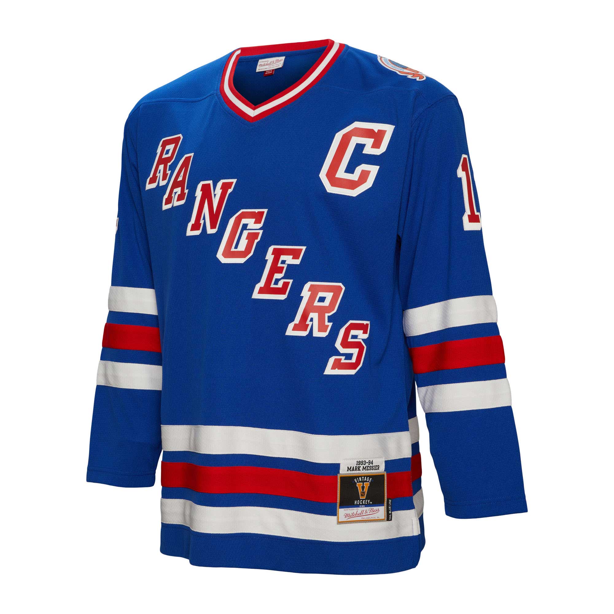 Alternative view of Men's New York Rangers Mark Messier Mitchell & Ness Blue Big & Tall 1993 Captain Patch Blue Line Player Hockey Jersey - JS259 