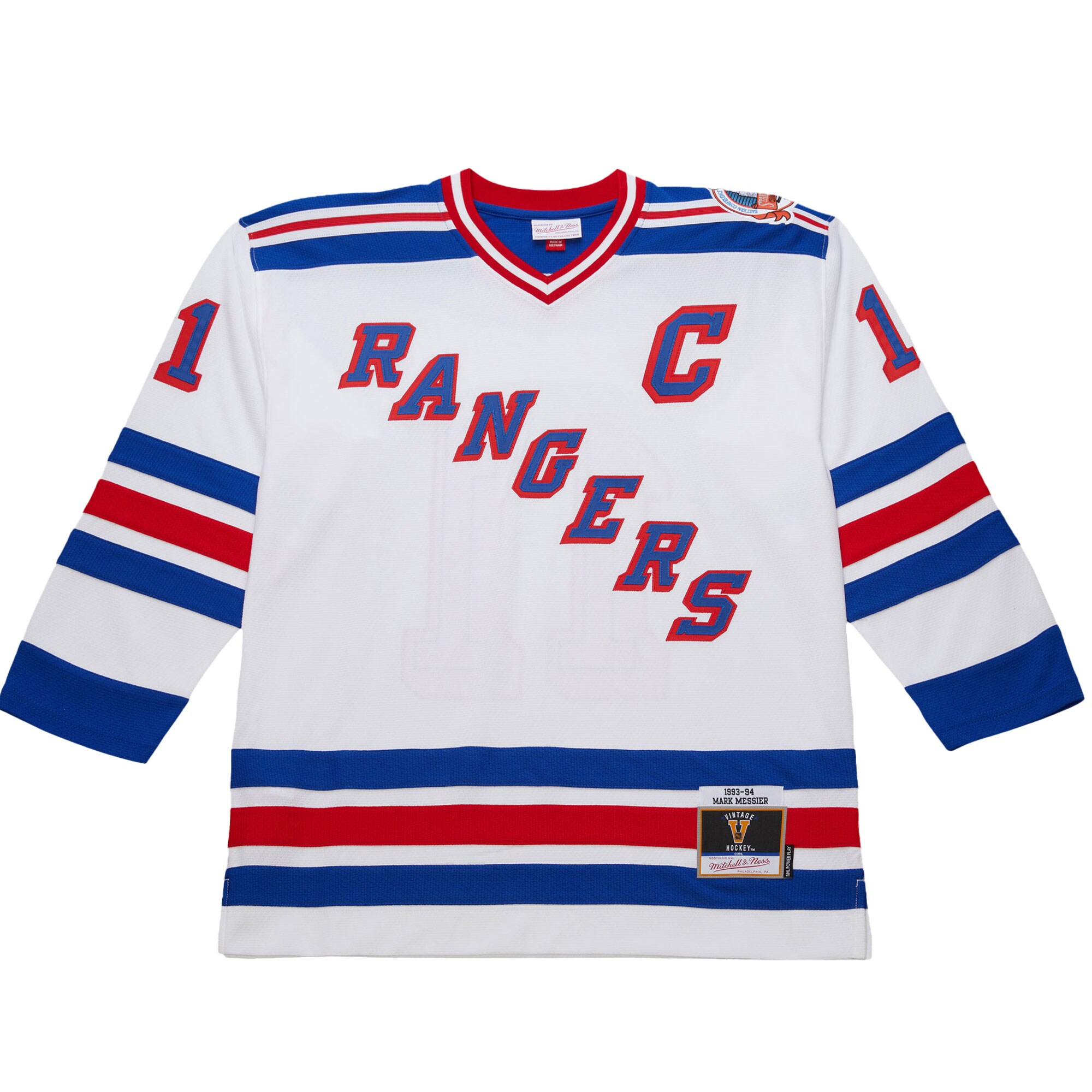 Alternative view of Men's New York Rangers Mark Messier White 1993-94 Power Play Hockey Jersey - JS802 