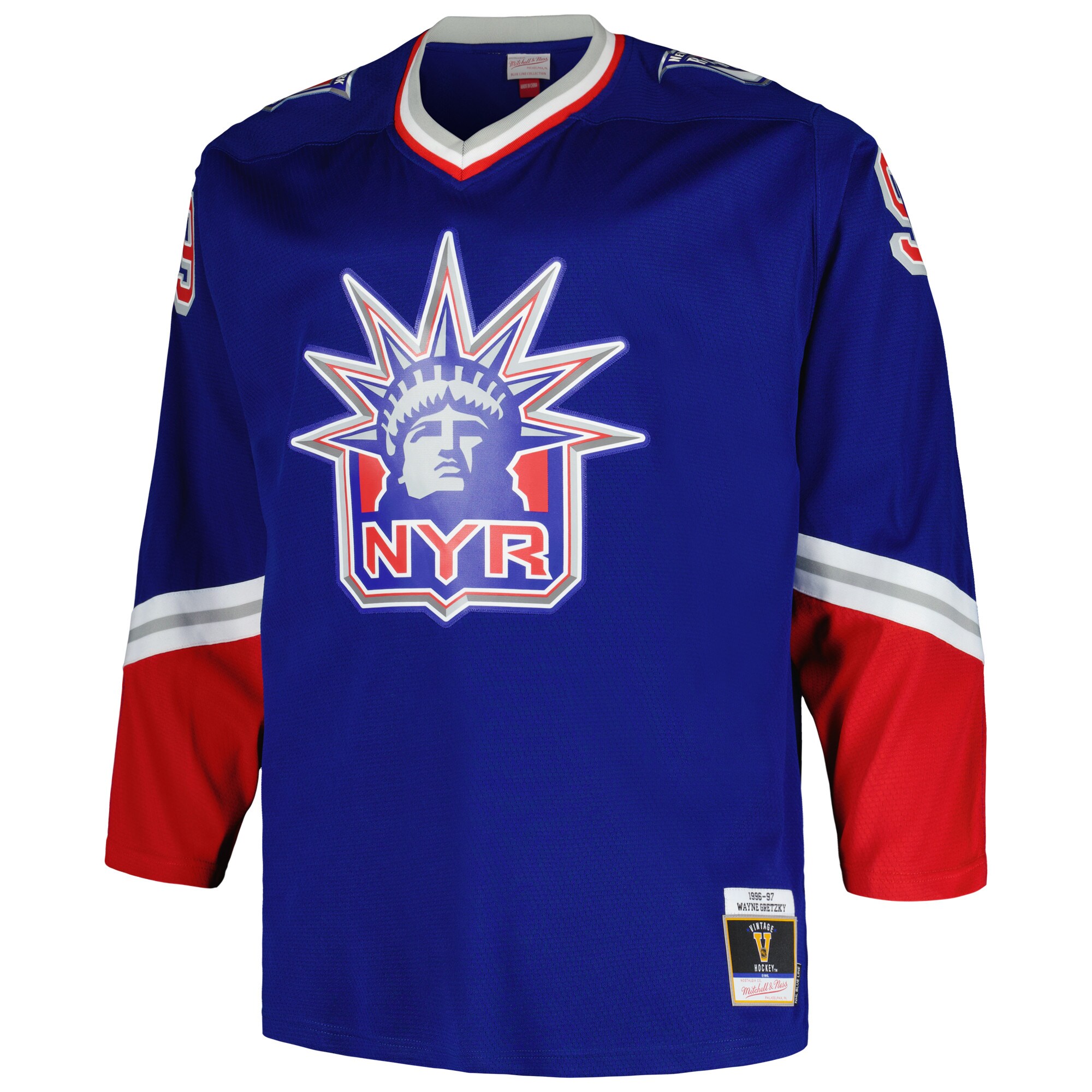 Alternative view of Men's New York Rangers Wayne Gretzky Mitchell & Ness Blue Big & Tall Blue Line Player Hockey Jersey - JS499 