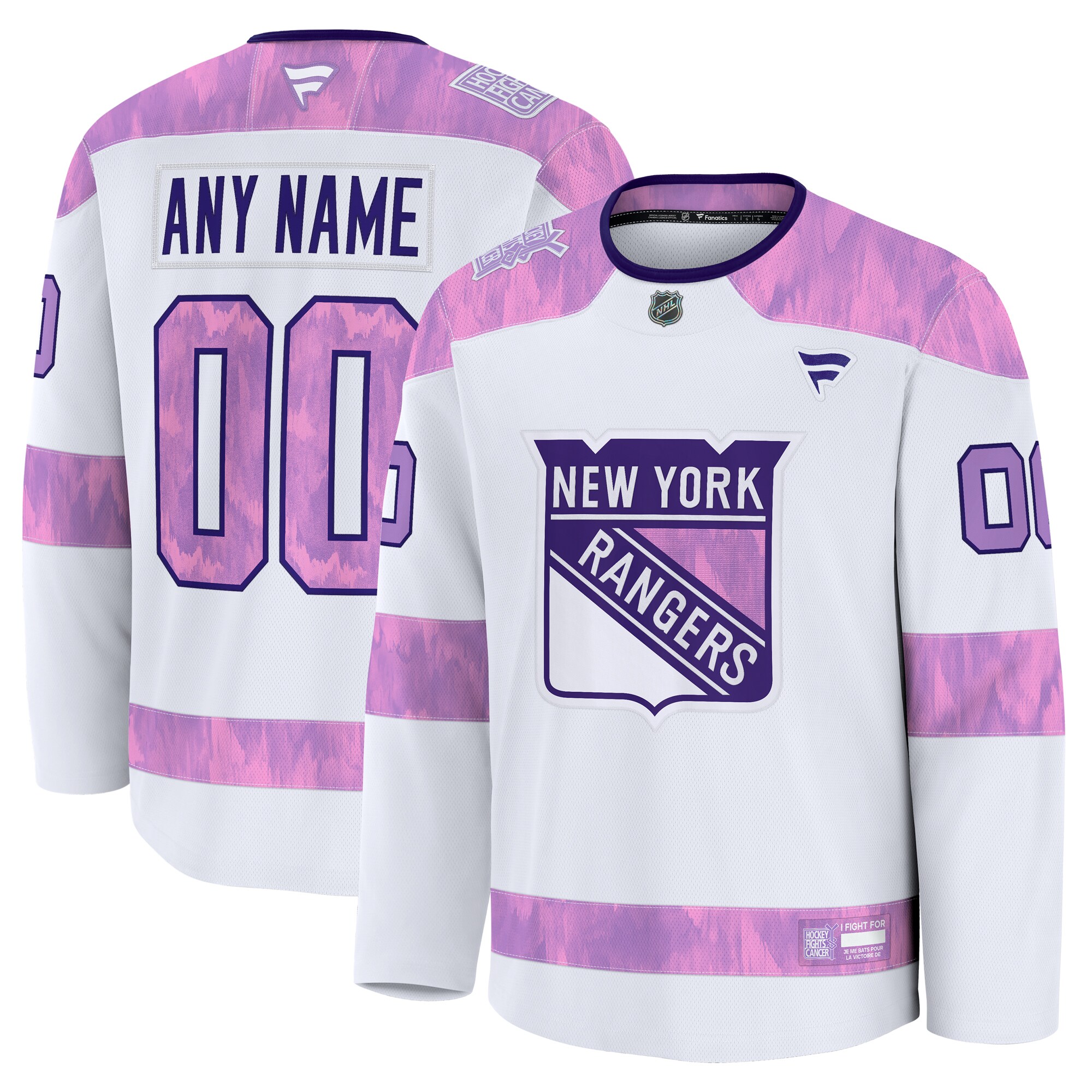 Men's New York Rangers White 2024 Hockey Fights Cancer Custom Practice Hockey Jersey - JS323 