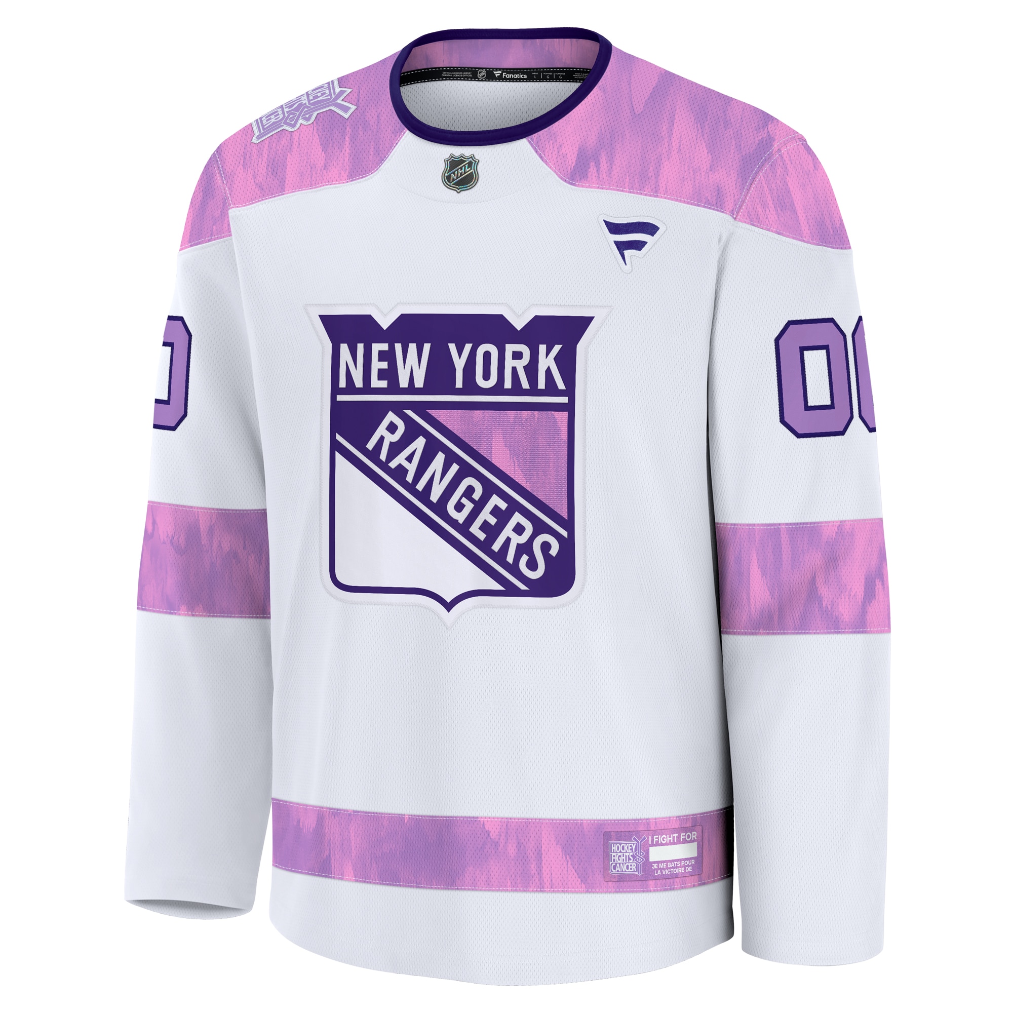 Alternative view of Men's New York Rangers White 2024 Hockey Fights Cancer Custom Practice Hockey Jersey - JS323 