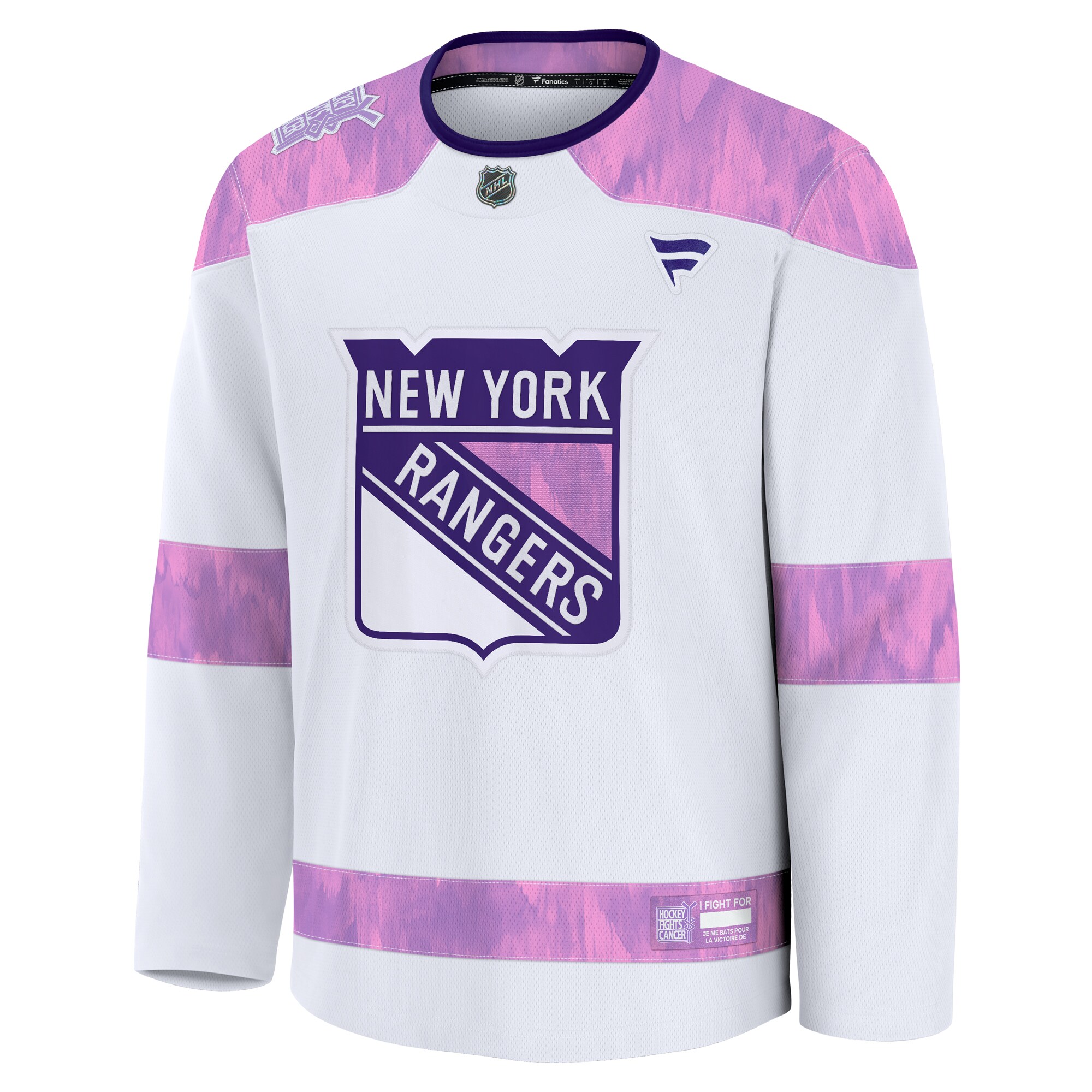 Alternative view of Men's New York Rangers White 2024 Hockey Fights Cancer Practice Hockey Jersey - JS648 