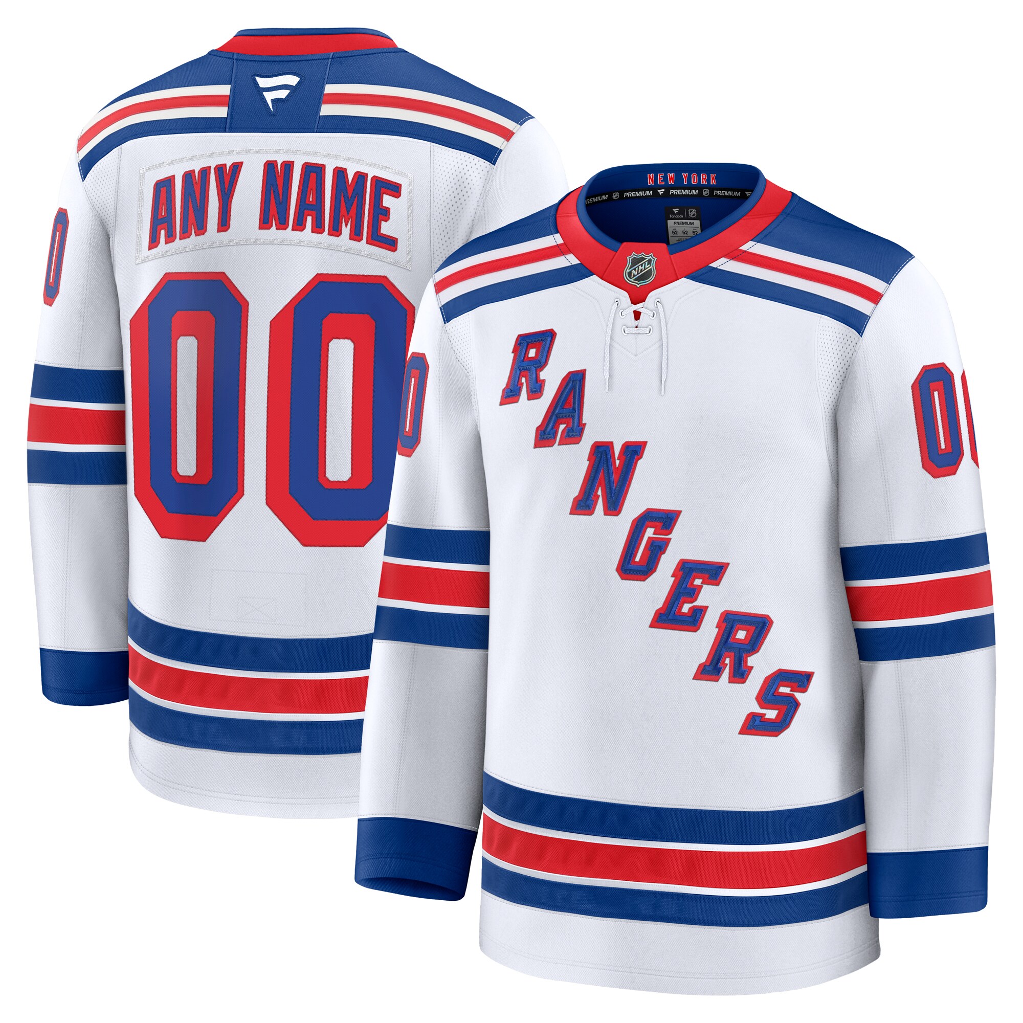 Men's New York Rangers White Away Premium Custom Hockey Jersey - JS891 