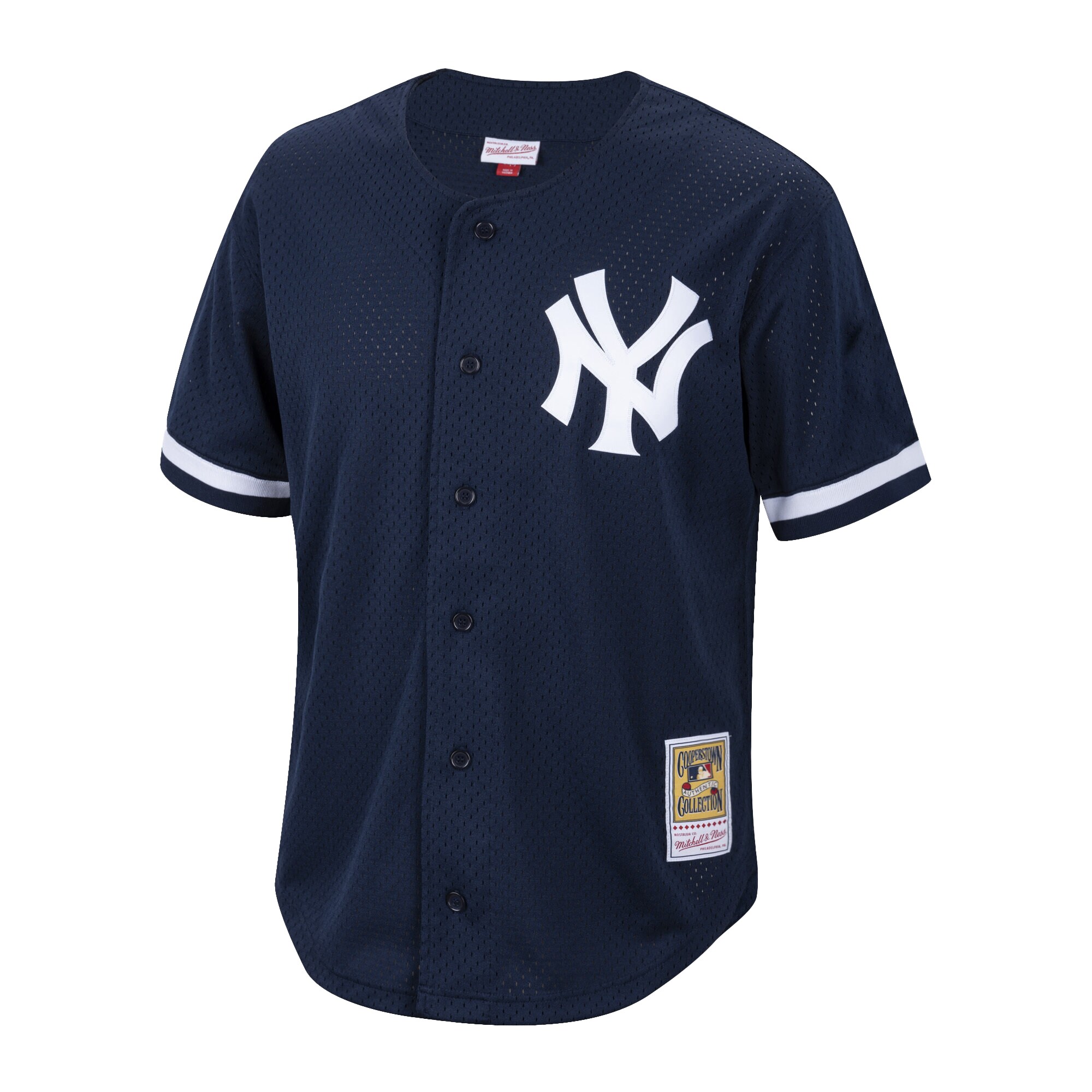 Alternative view of Men's New York Yankees Bernie Williams Mitchell & Ness Navy Cooperstown Collection Mesh Batting Practice Button-Up Baseball Jersey 