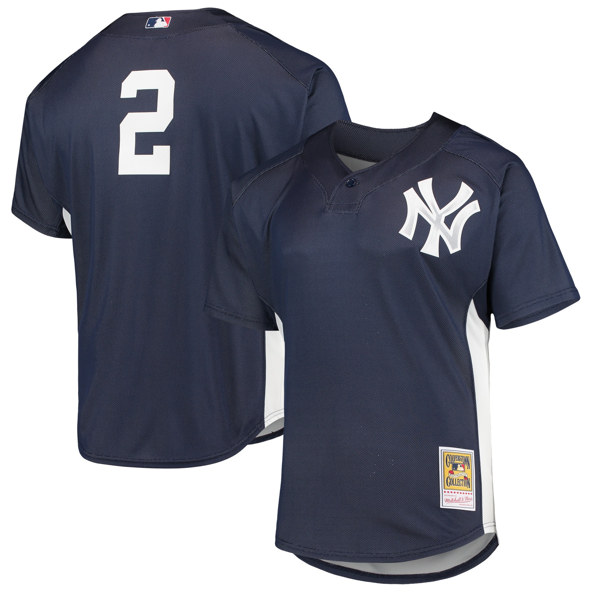 Men's New York Yankees Derek Jeter Mitchell & Ness Navy Cooperstown Collection Mesh Batting Practice Button-Up Baseball Jersey 