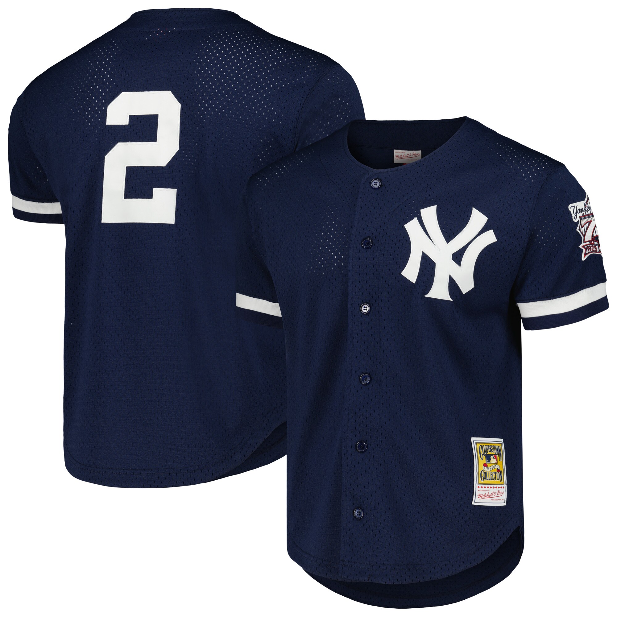 Men's New York Yankees Derek Jeter Mitchell & Ness Navy Cooperstown Collection Mesh Batting Practice Button-Up Baseball Jersey 
