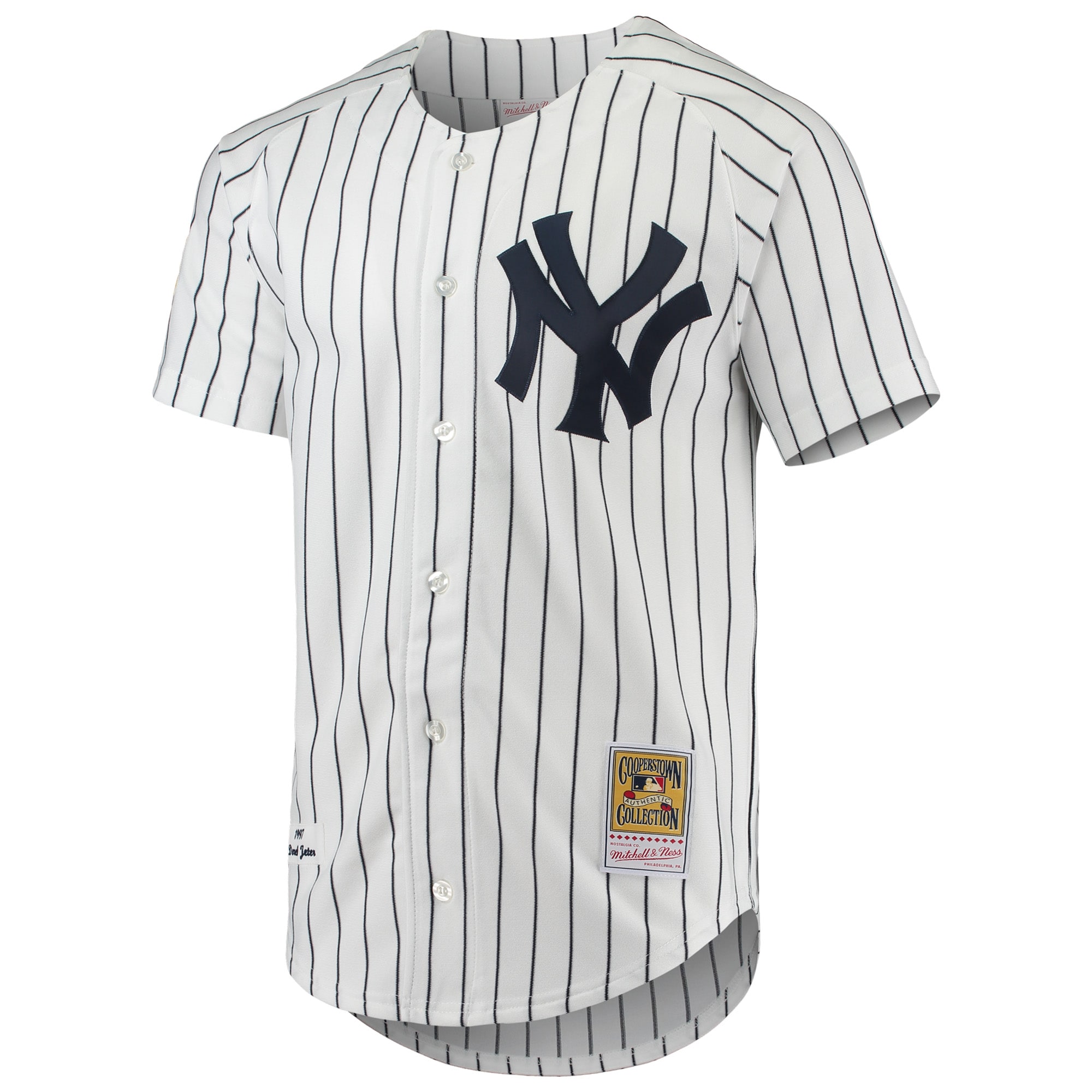 Alternative view of Men's New York Yankees Derek Jeter Mitchell & Ness White 1997 Cooperstown Collection Baseball Jersey 