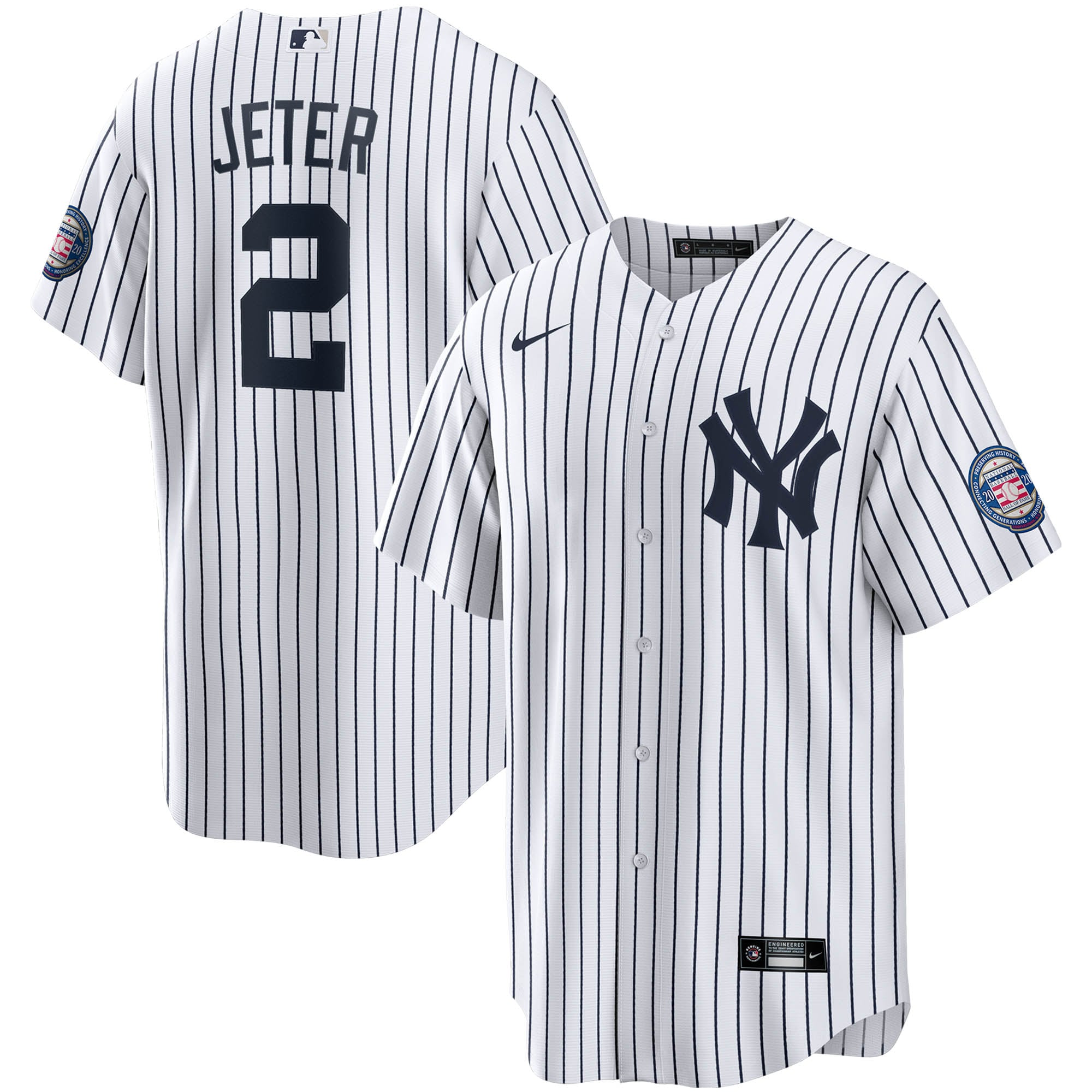 Men's New York Yankees Derek Jeter White/Navy 2020 Hall of Fame Induction Home Player Name Baseball Jersey 