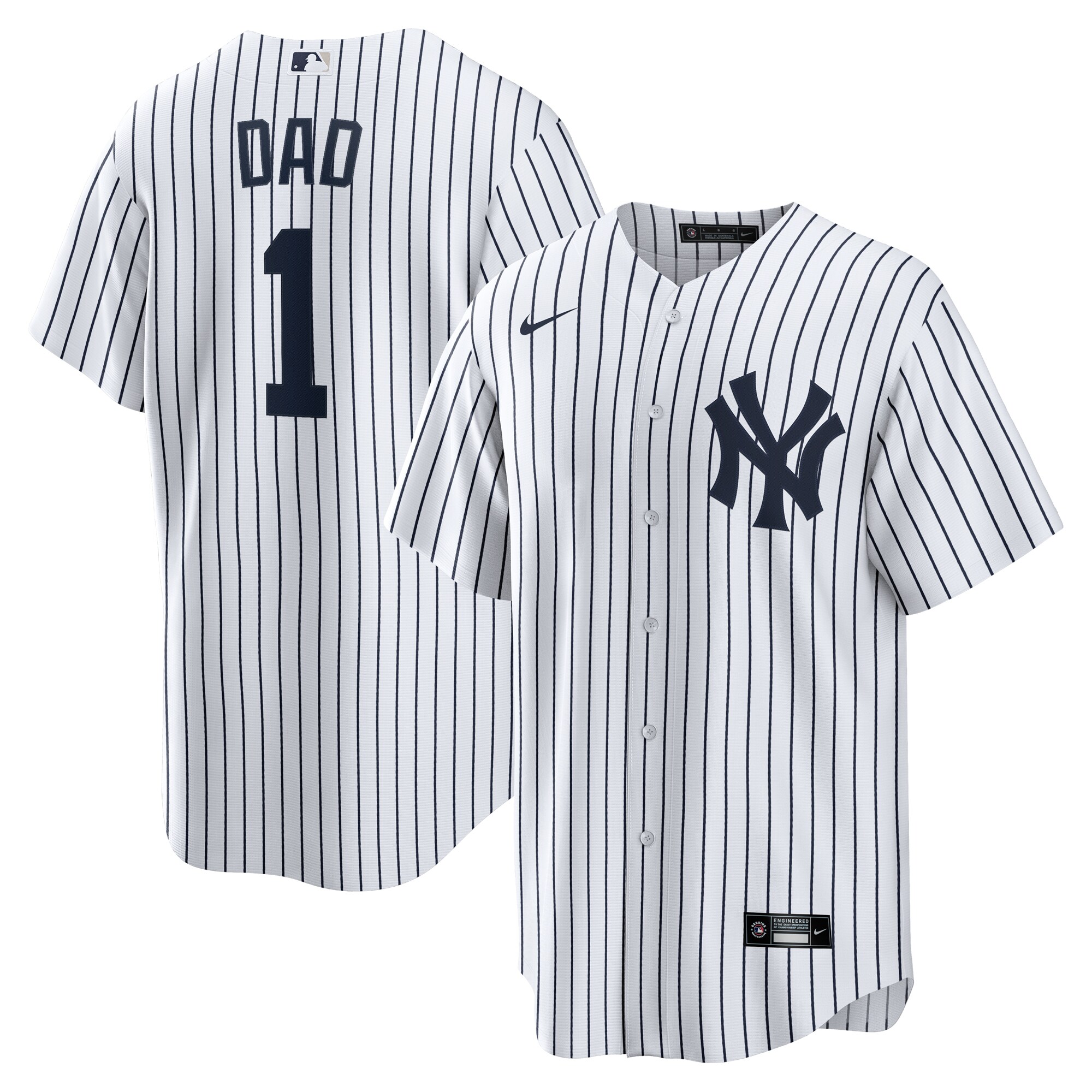 Men's New York Yankees White #1 Dad Home Baseball Jersey 
