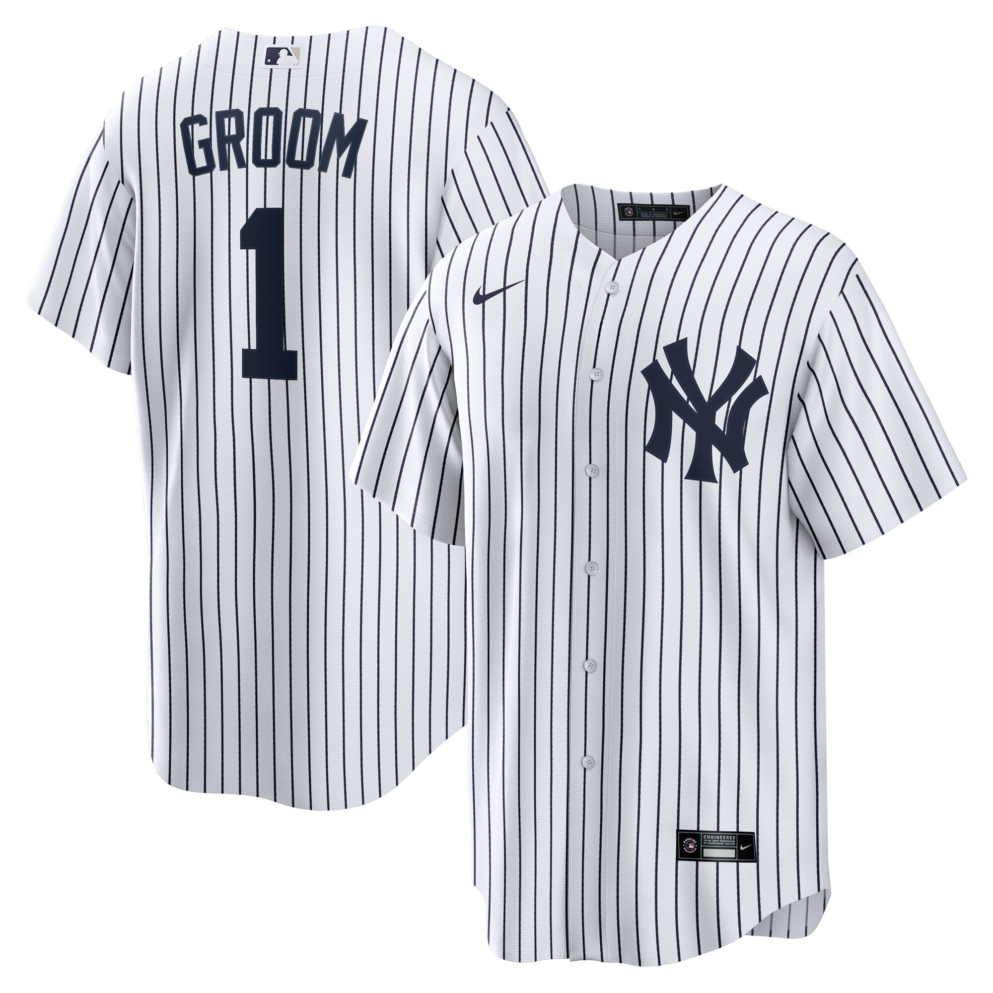 Men's New York Yankees White #1 Groom Home Baseball Jersey 