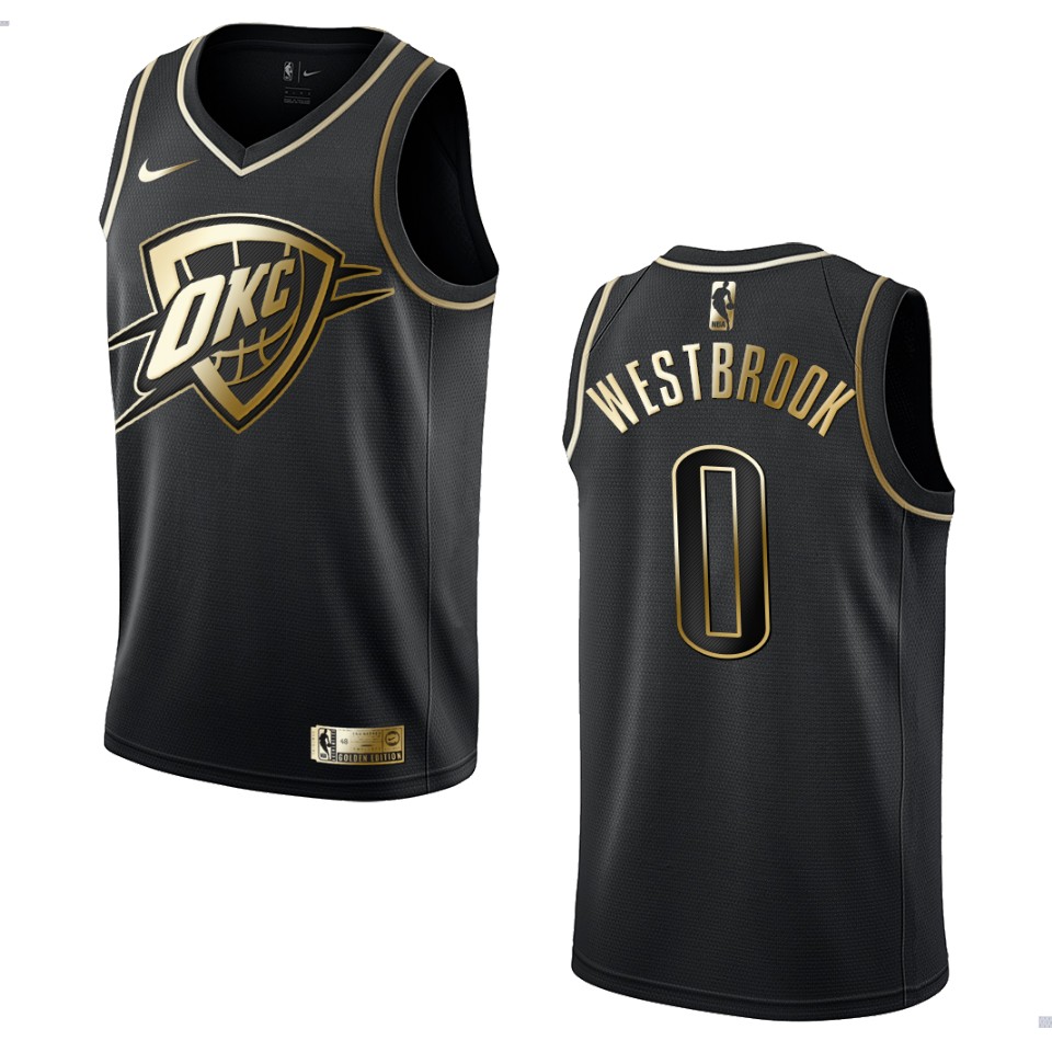 Men’s Oklahoma City Thunder #0 Russell Westbrook Golden Edition Basketball Jersey – Black