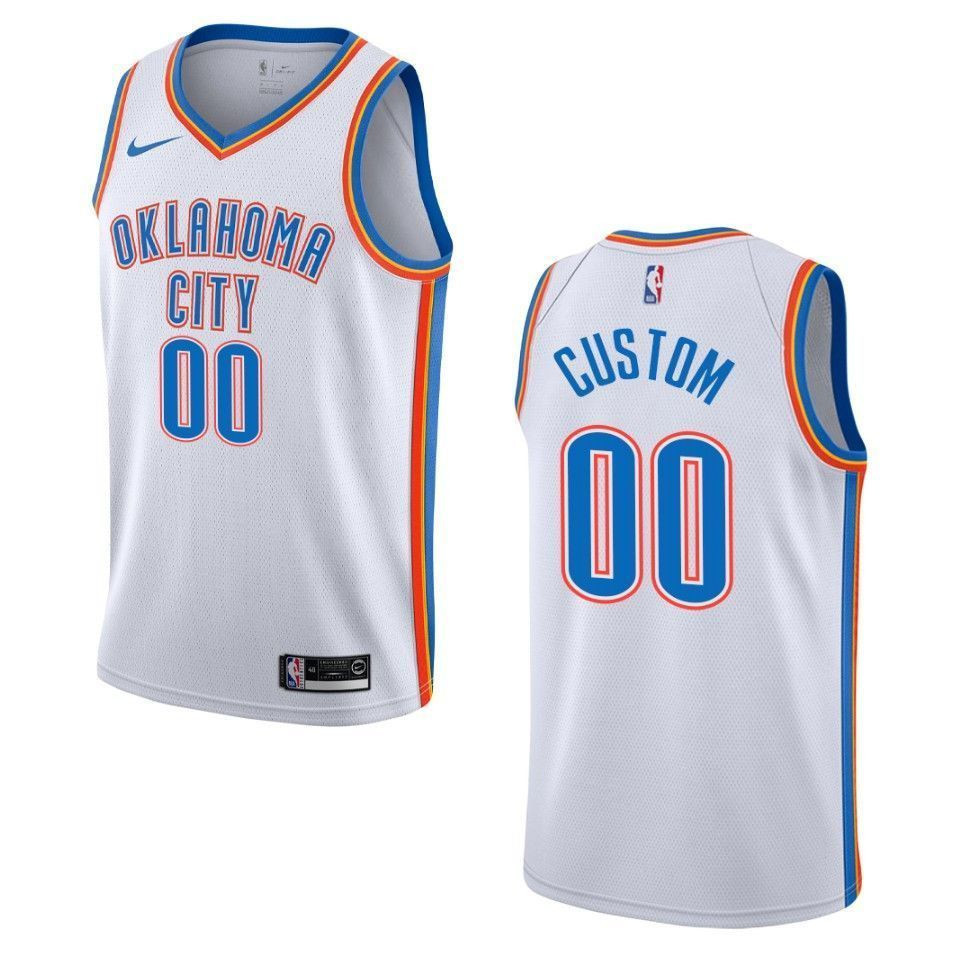 Men's Oklahoma City Thunder 00 Custom Association Swingman Basketball Jersey - White - JS887 