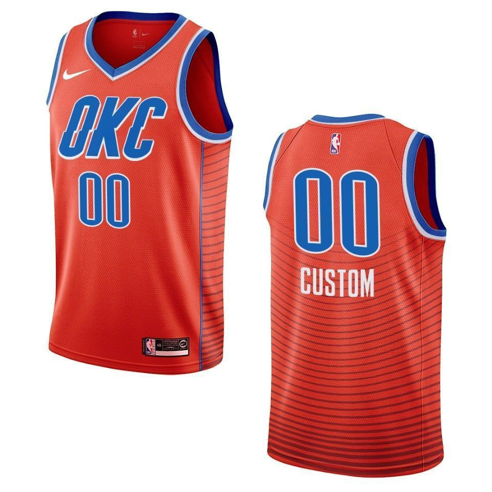 Men's Oklahoma City Thunder 00 Custom Statement Swingman Basketball Jersey - Orange - JS204 