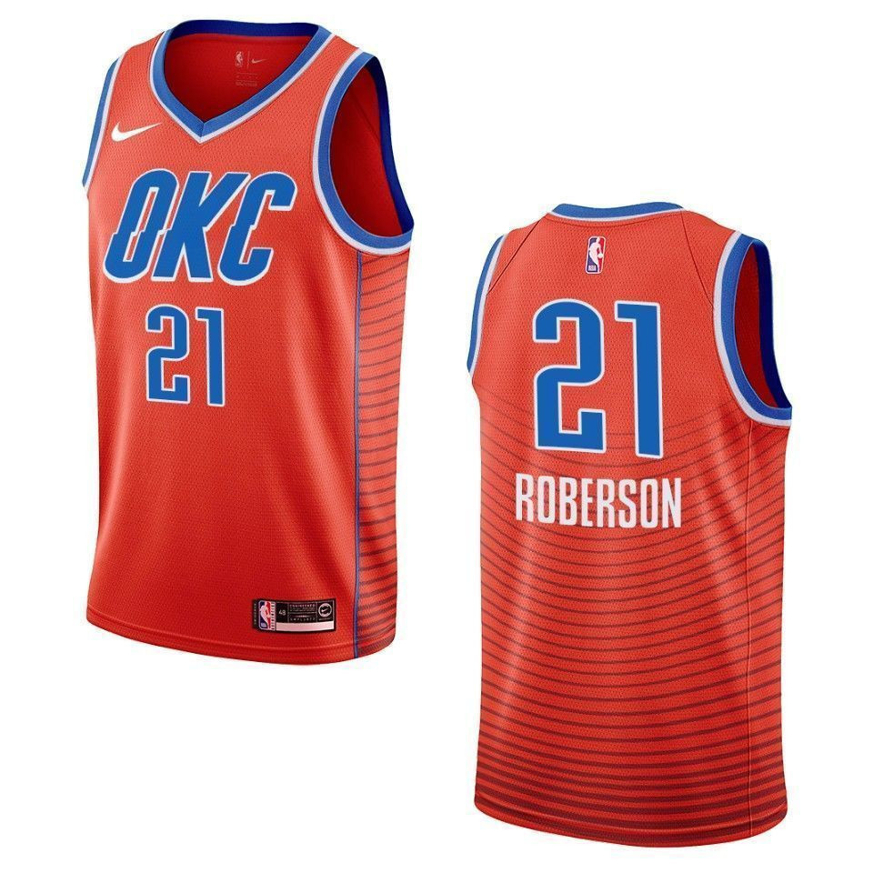 Men's Oklahoma City Thunder 21 Andre Roberson Statement Swingman Basketball Jersey - Orange - JS696 