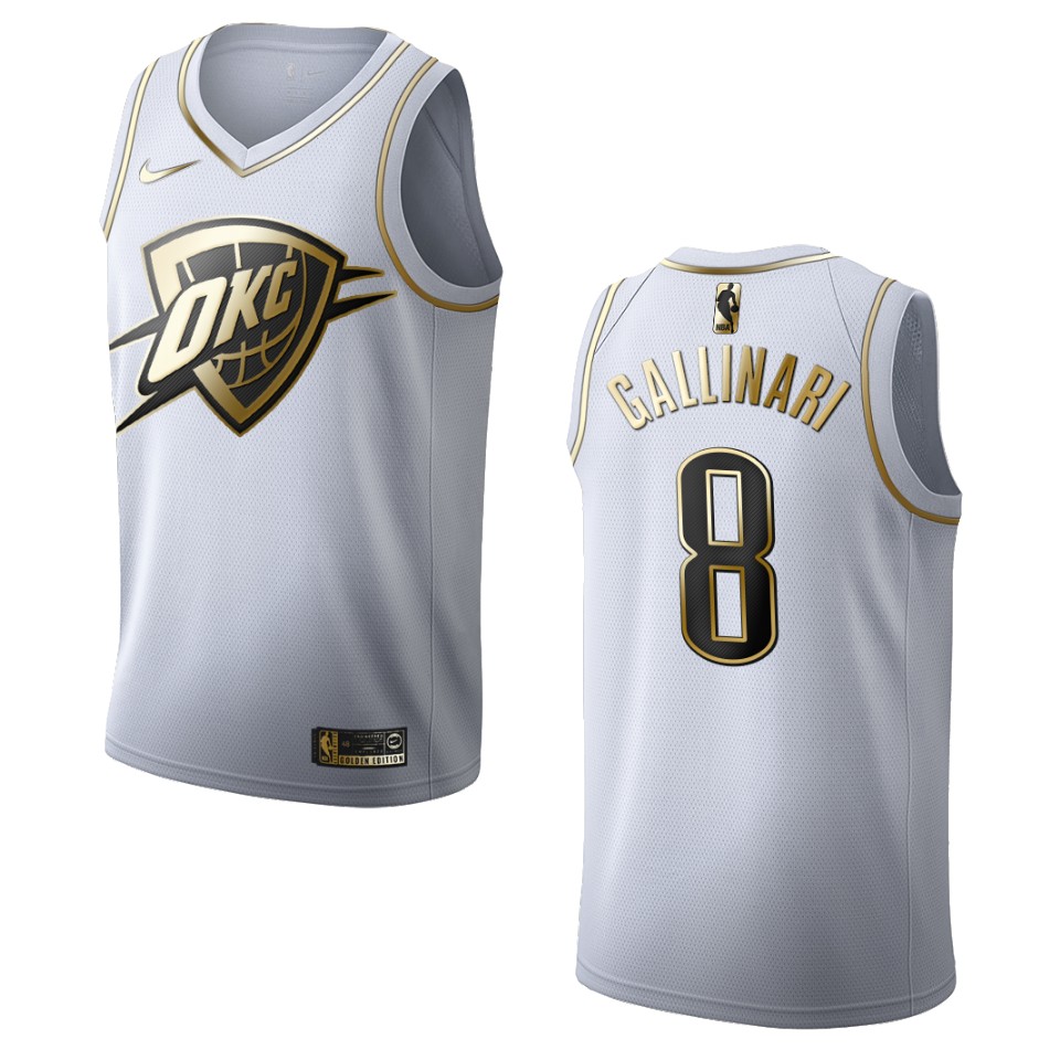 Men’s Oklahoma City Thunder #8 Danilo Gallinari Golden Edition Basketball Jersey – White