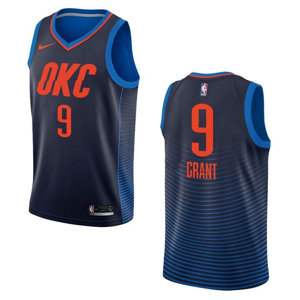 Men's Oklahoma City Thunder 9 Jerami Grant Statement Swingman Basketball Jersey - Navy - JS805 