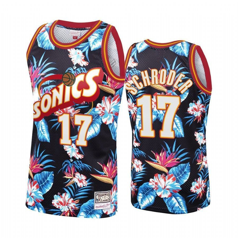 Men's Oklahoma City Thunder Dennis Schroder 17 Floral Fashion Basketball Jersey - JS990 