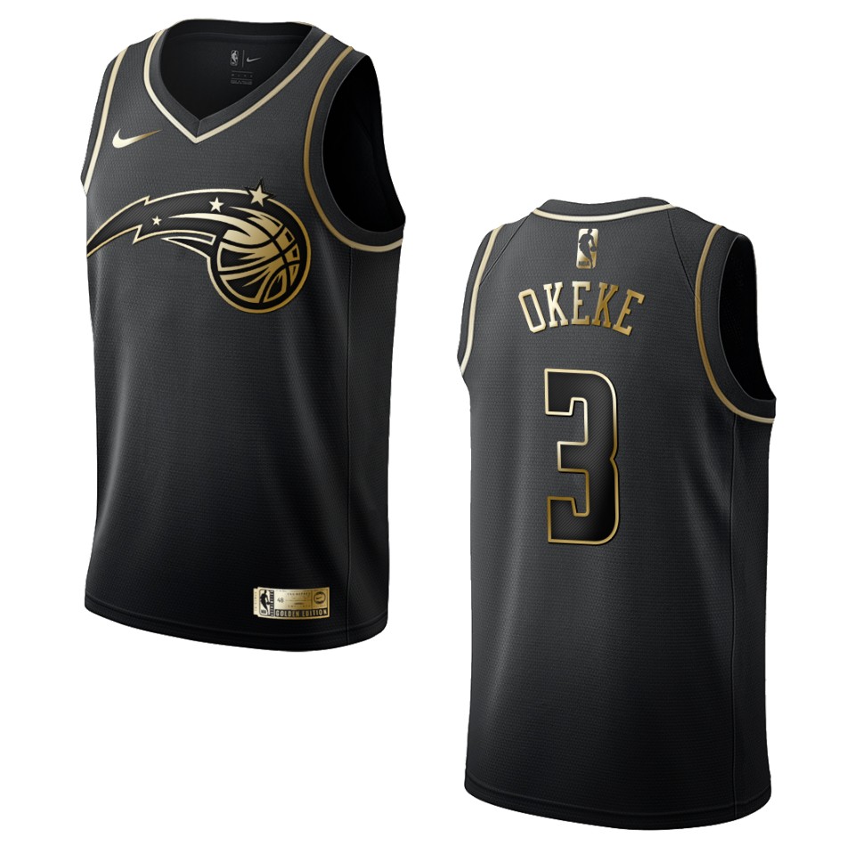 Men’s Orlando Magic #3 Chuma Okeke Golden Edition Basketball Jersey – Black