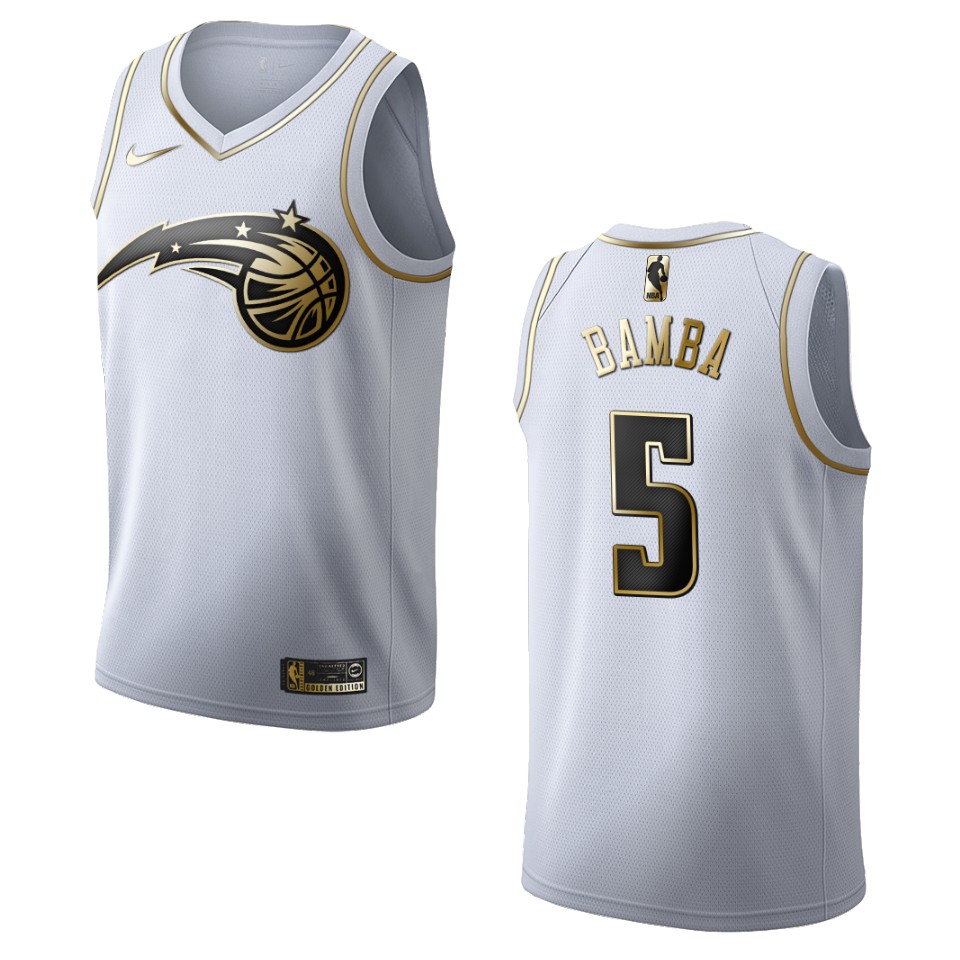 Men’s Orlando Magic #5 Mohamed Bamba Golden Edition Basketball Jersey – White