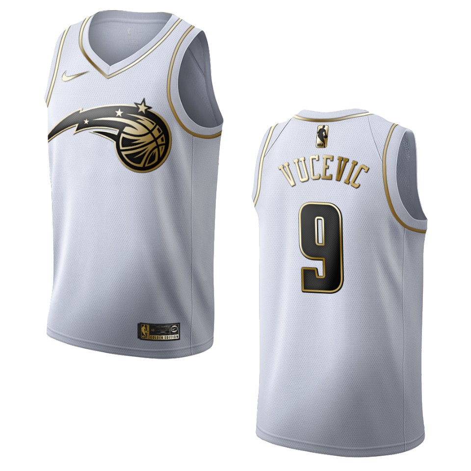 Men’s Orlando Magic #9 Nikola Vucevic Golden Edition Basketball Jersey – White
