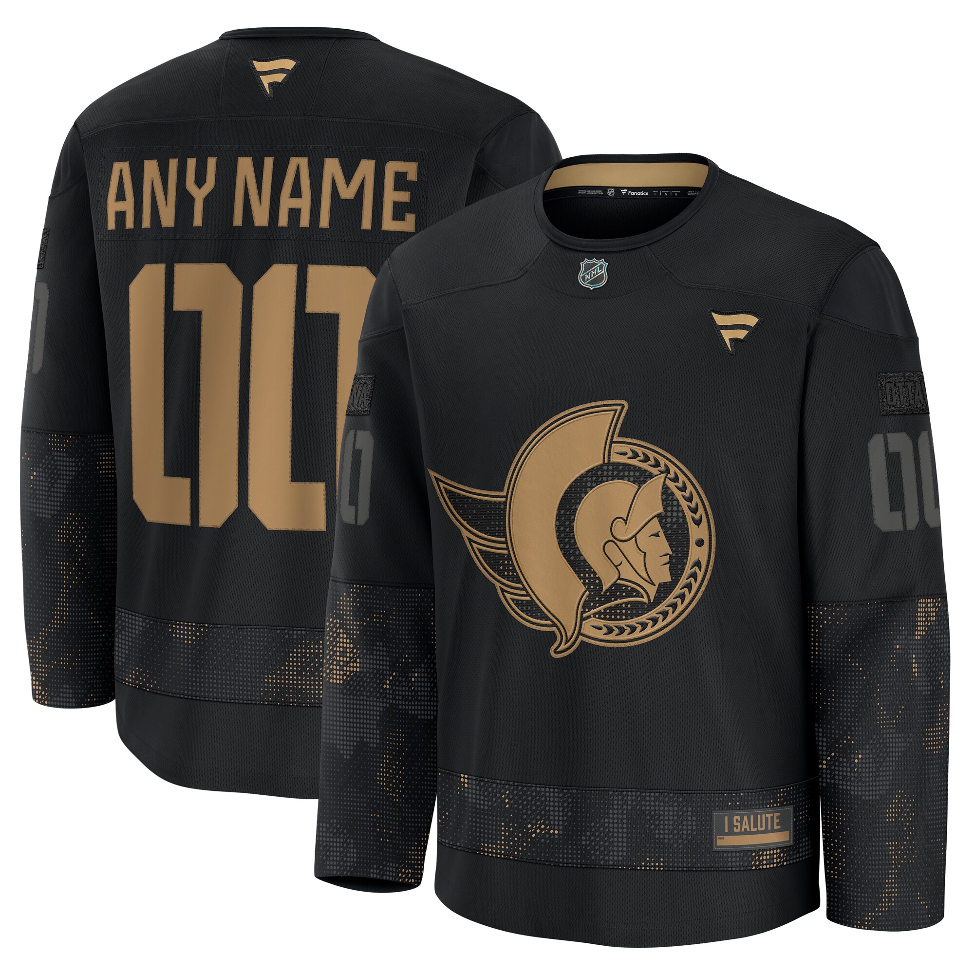Men's Ottawa Senators Black 2024 Military Appreciation Custom Practice Hockey Jersey - JS466 