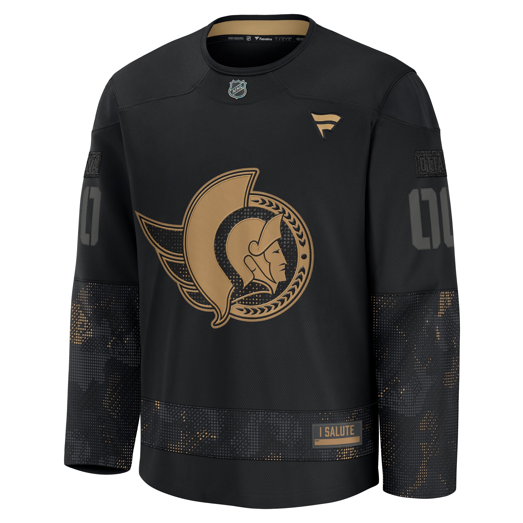 Alternative view of Men's Ottawa Senators Black 2024 Military Appreciation Custom Practice Hockey Jersey - JS466 
