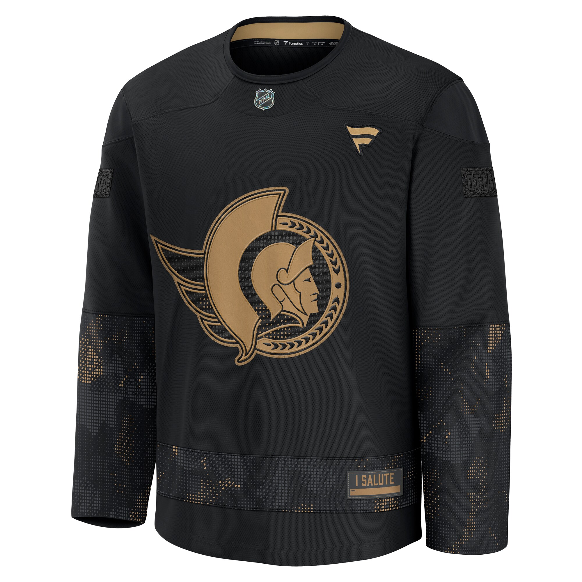 Alternative view of Men's Ottawa Senators Black 2024 Military Appreciation Practice Hockey Jersey - JS690 