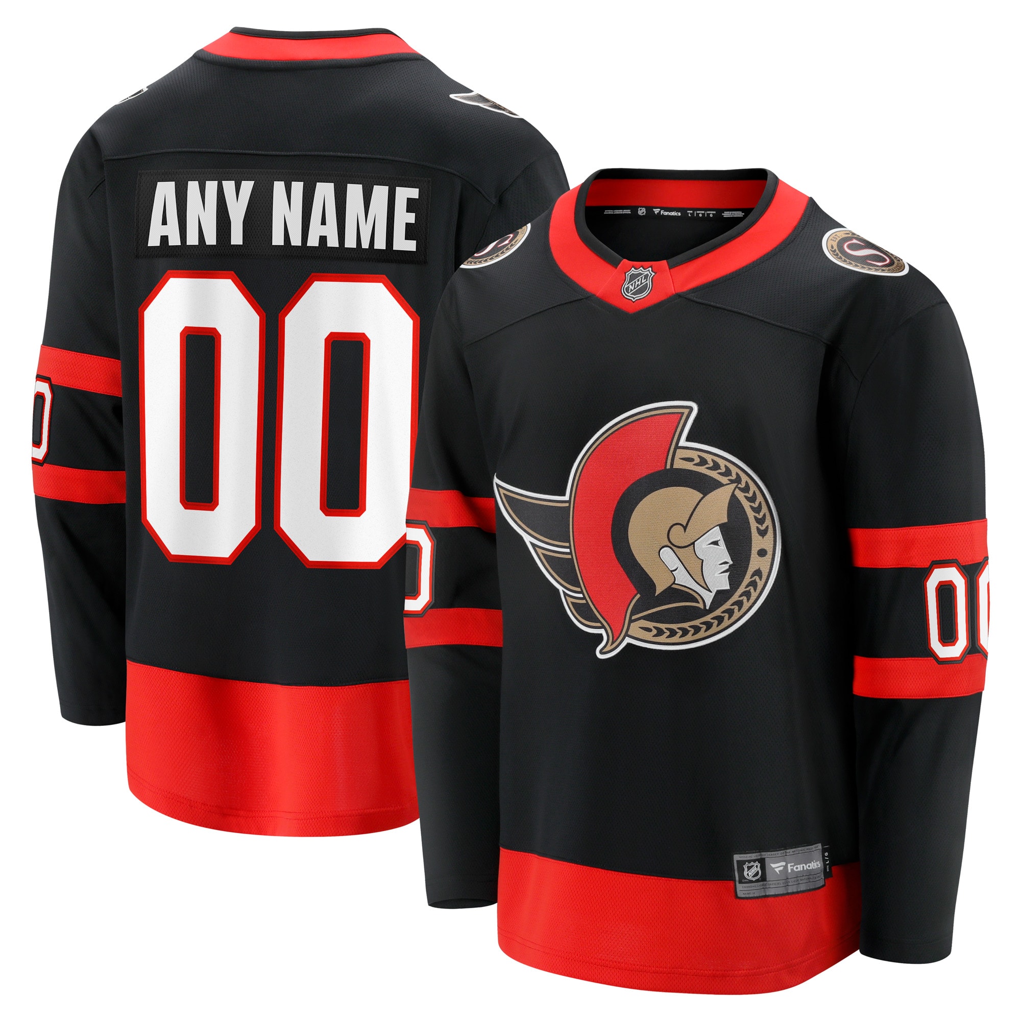 Men's Ottawa Senators Black Home Custom Breakaway Hockey Jersey - JS111 