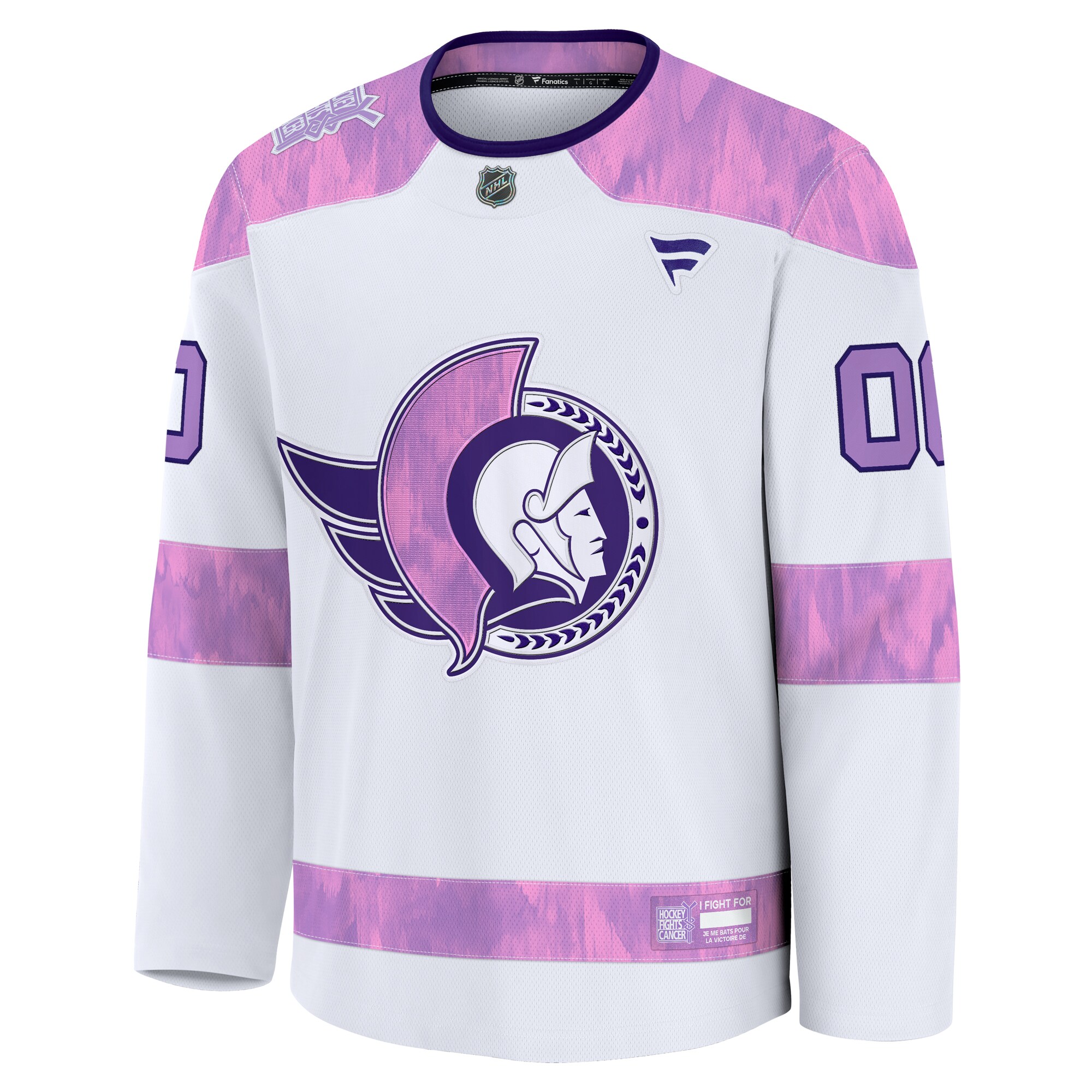 Alternative view of Men's Ottawa Senators White 2024 Hockey Fights Cancer Custom Practice Hockey Jersey - JS398 