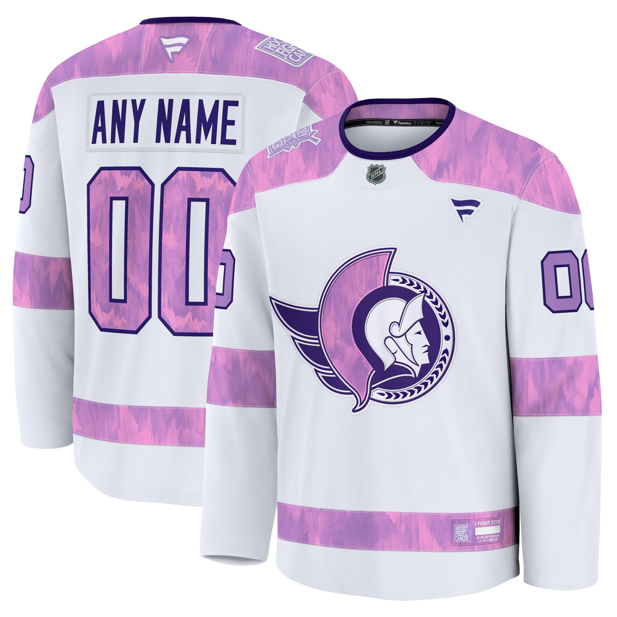 Men's Ottawa Senators White 2024 Hockey Fights Cancer Custom Practice Hockey Jersey - JS866 